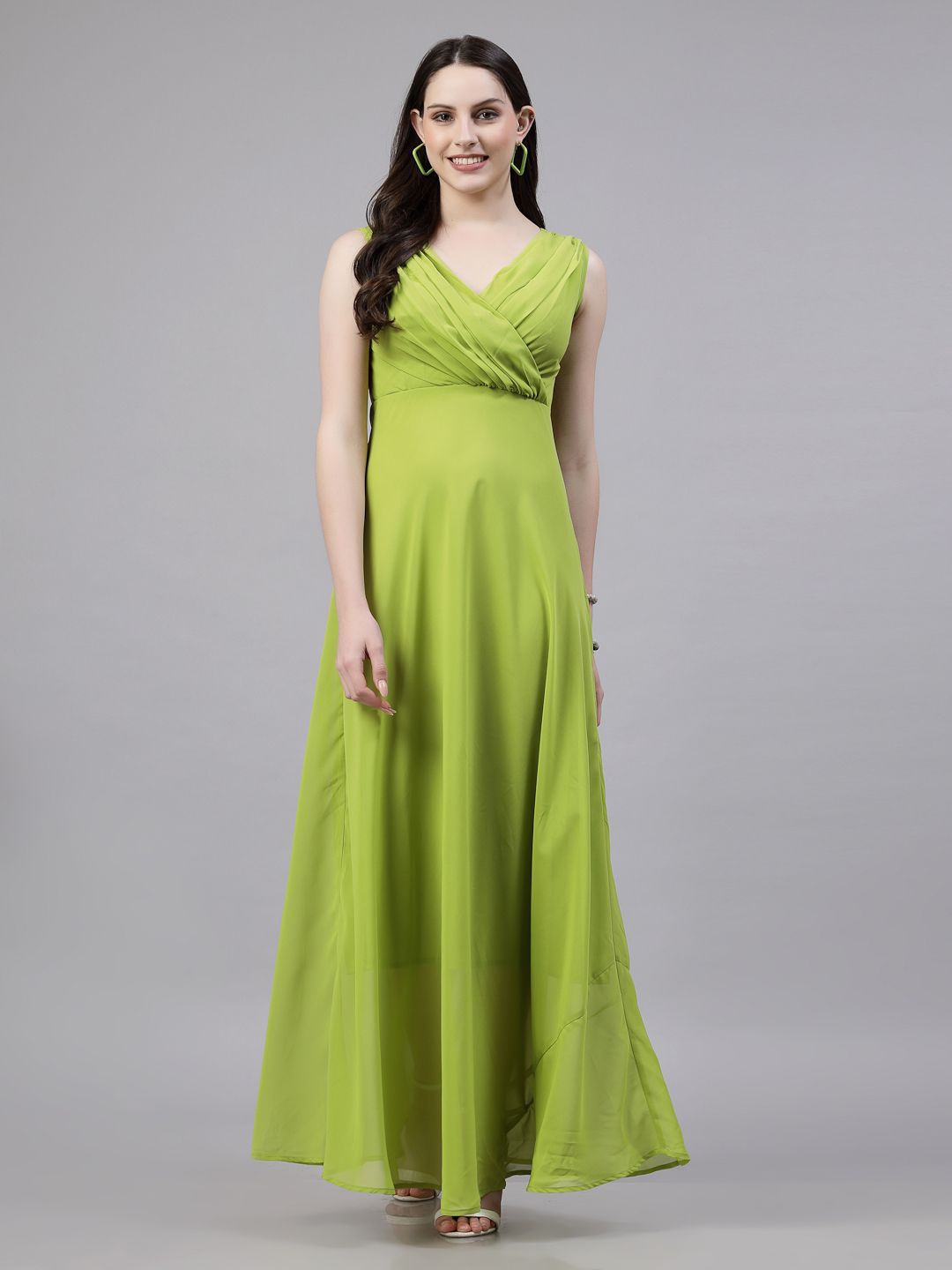 

aayu Georgette Fit & Flare Midi Dress, Fluorescent green