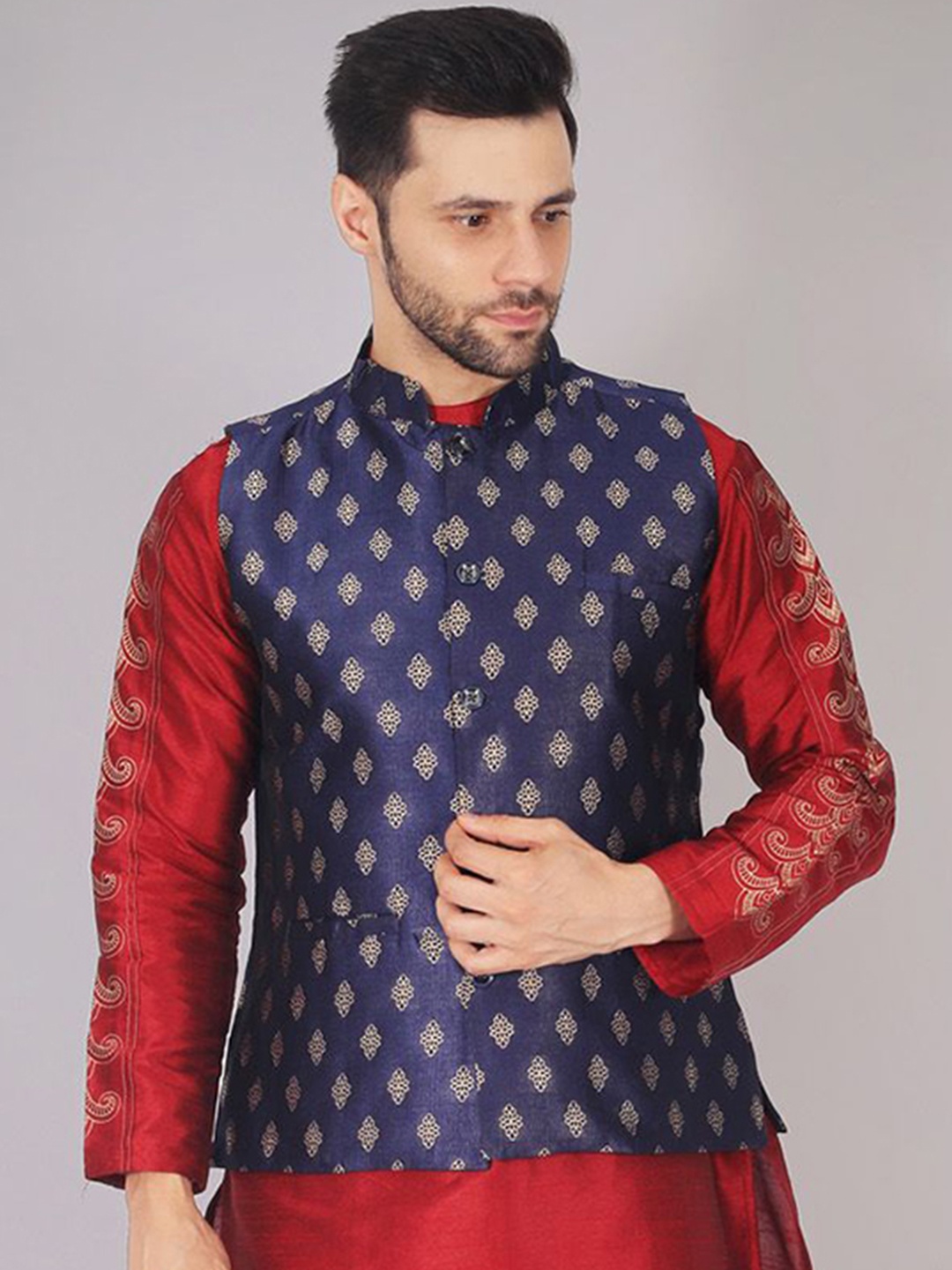 

Valencia Fashion Woven Design Nehru Jacket, Blue