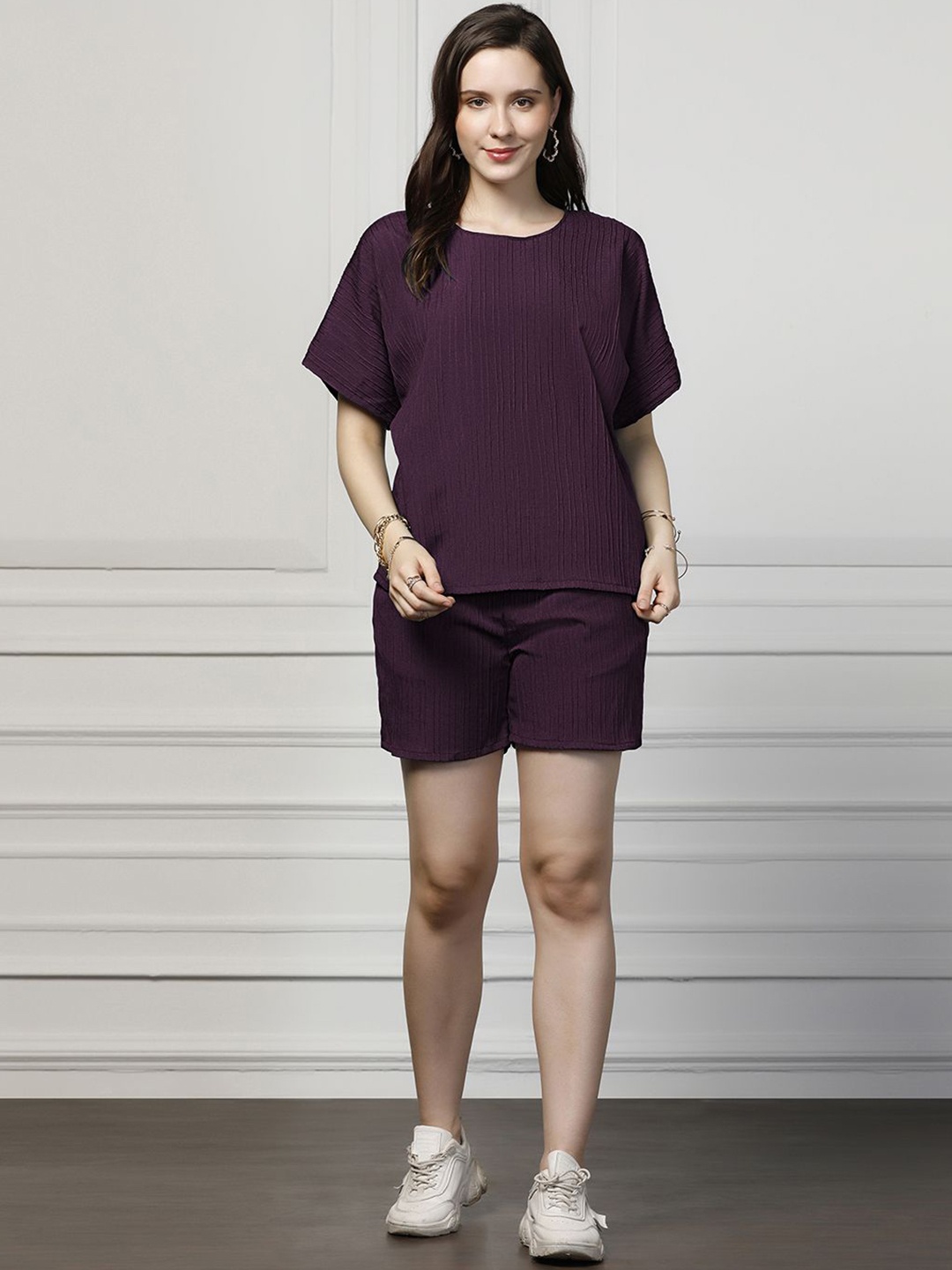 

OMPAX Short Sleeves Top & Shorts Co-Ords, Purple