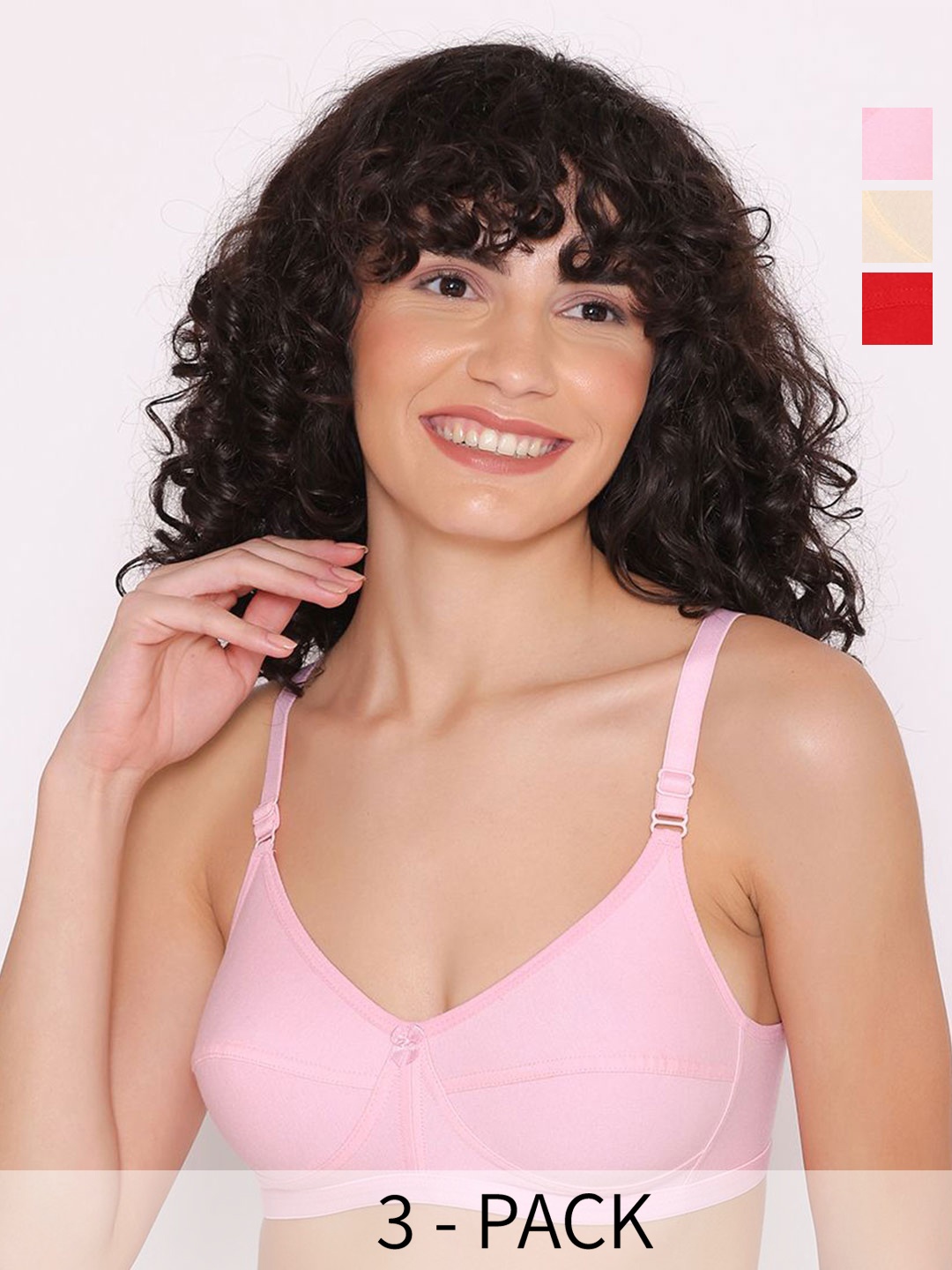 

INKURV Women Solid Pack Of 3 Full Coverage Non Padded Everyday Bra, Pink