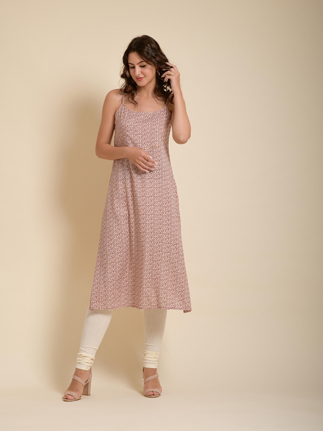 

Mfestiva Printed A-Line Kurta, Peach