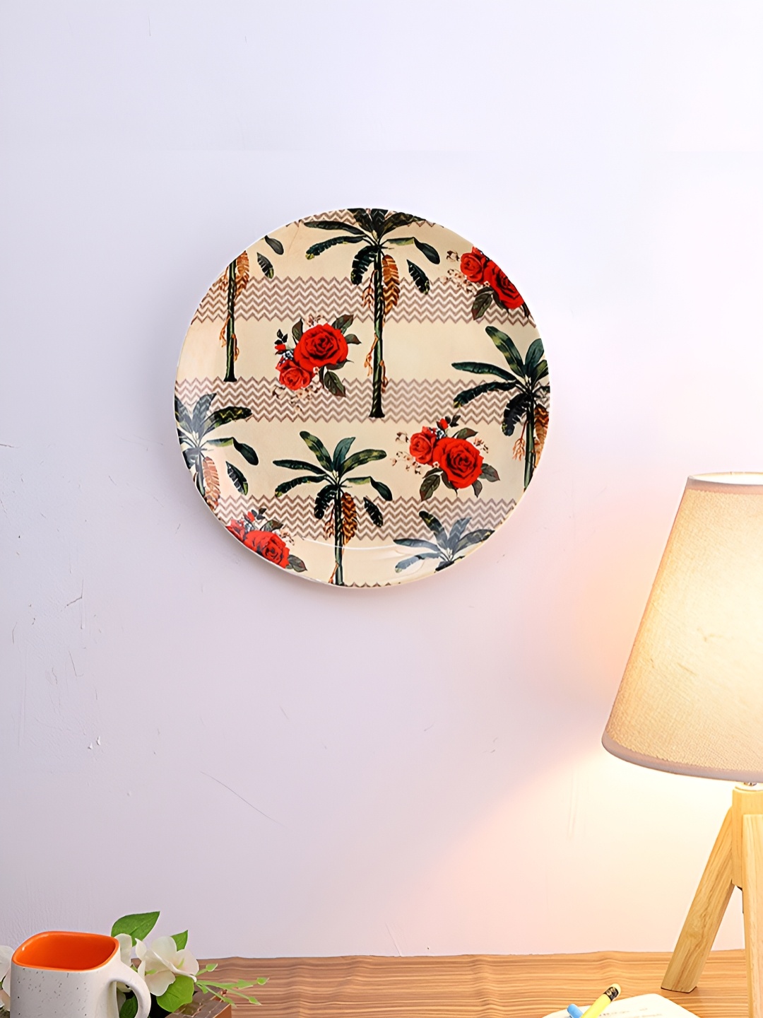 

PENTADECO Beige & Red Floral Printed Ceramic Wall Plate