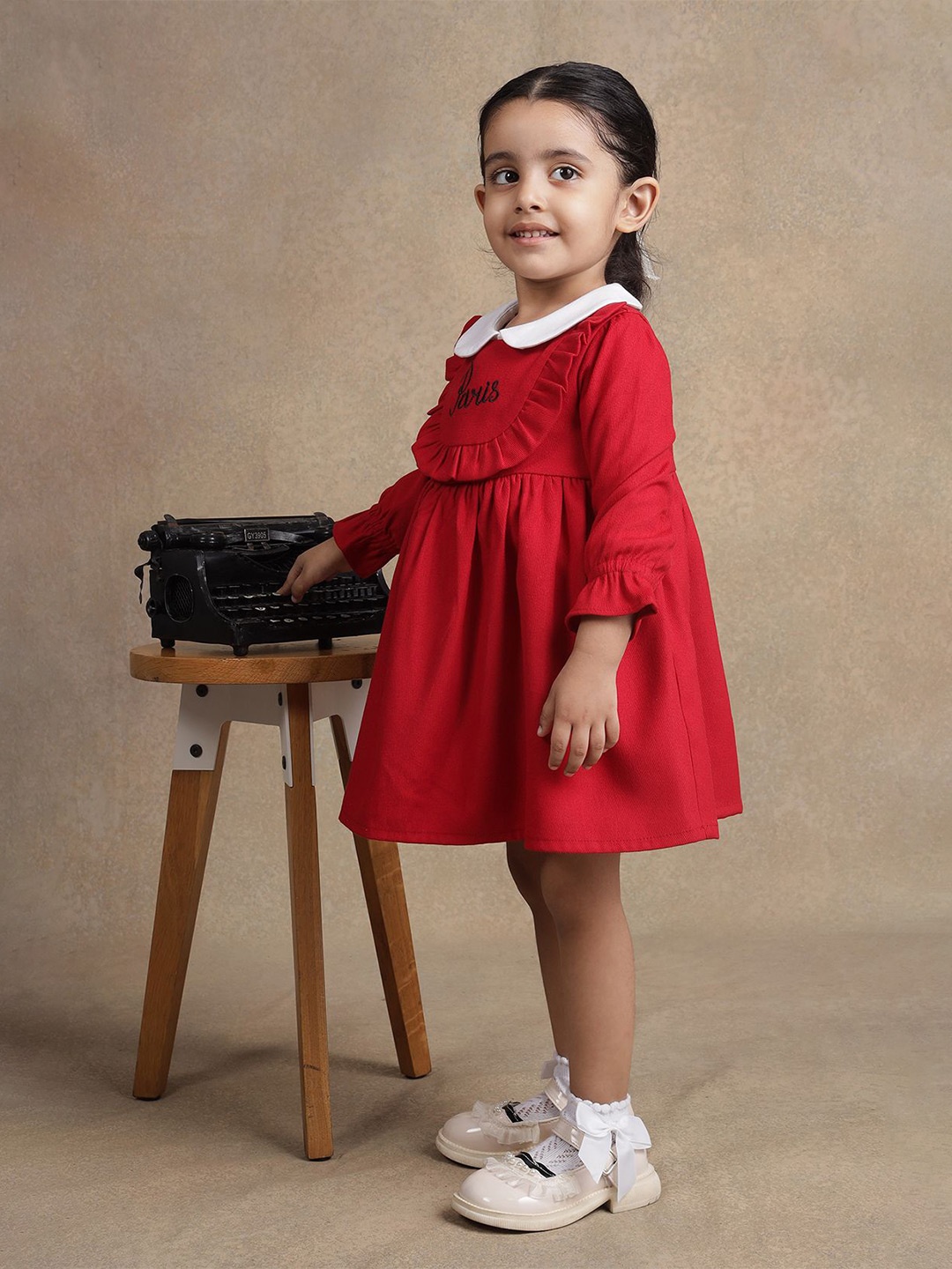 

One Friday Girls Bell Sleeve Fit and Flare Dress, Red