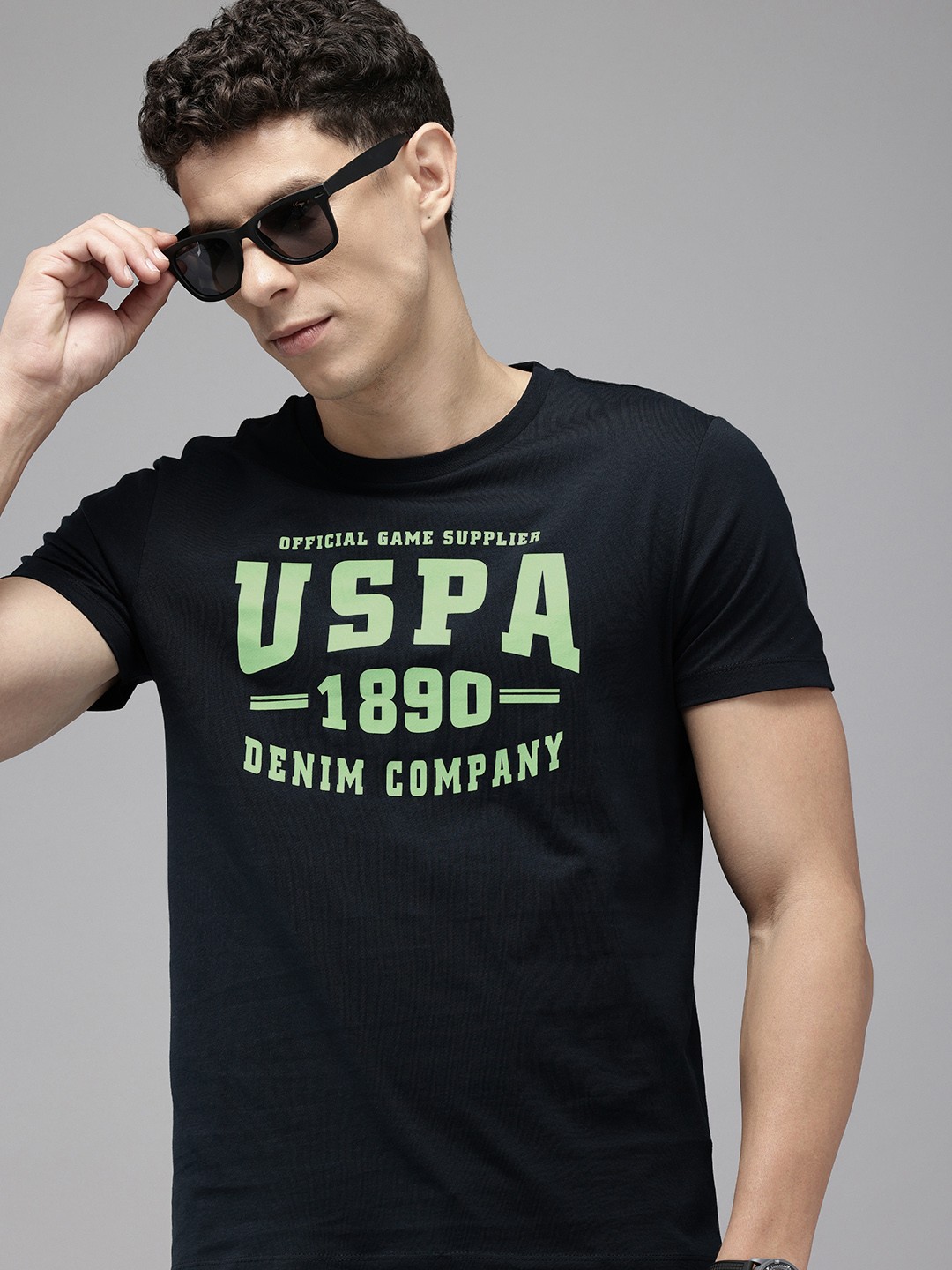 

U.S. Polo Assn. Denim Co. Brand Logo Printed Pure Cotton Slim Fit T-shirt, Navy blue