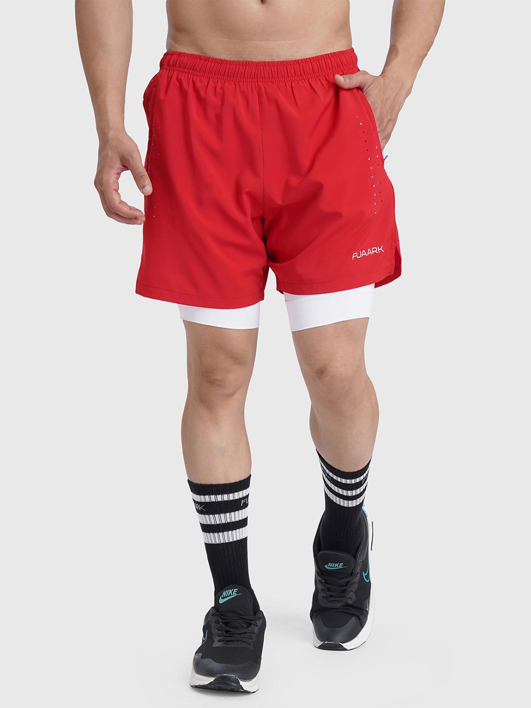 

FUAARK Men Dri-FIT Training or Gym Sports Shorts, Red
