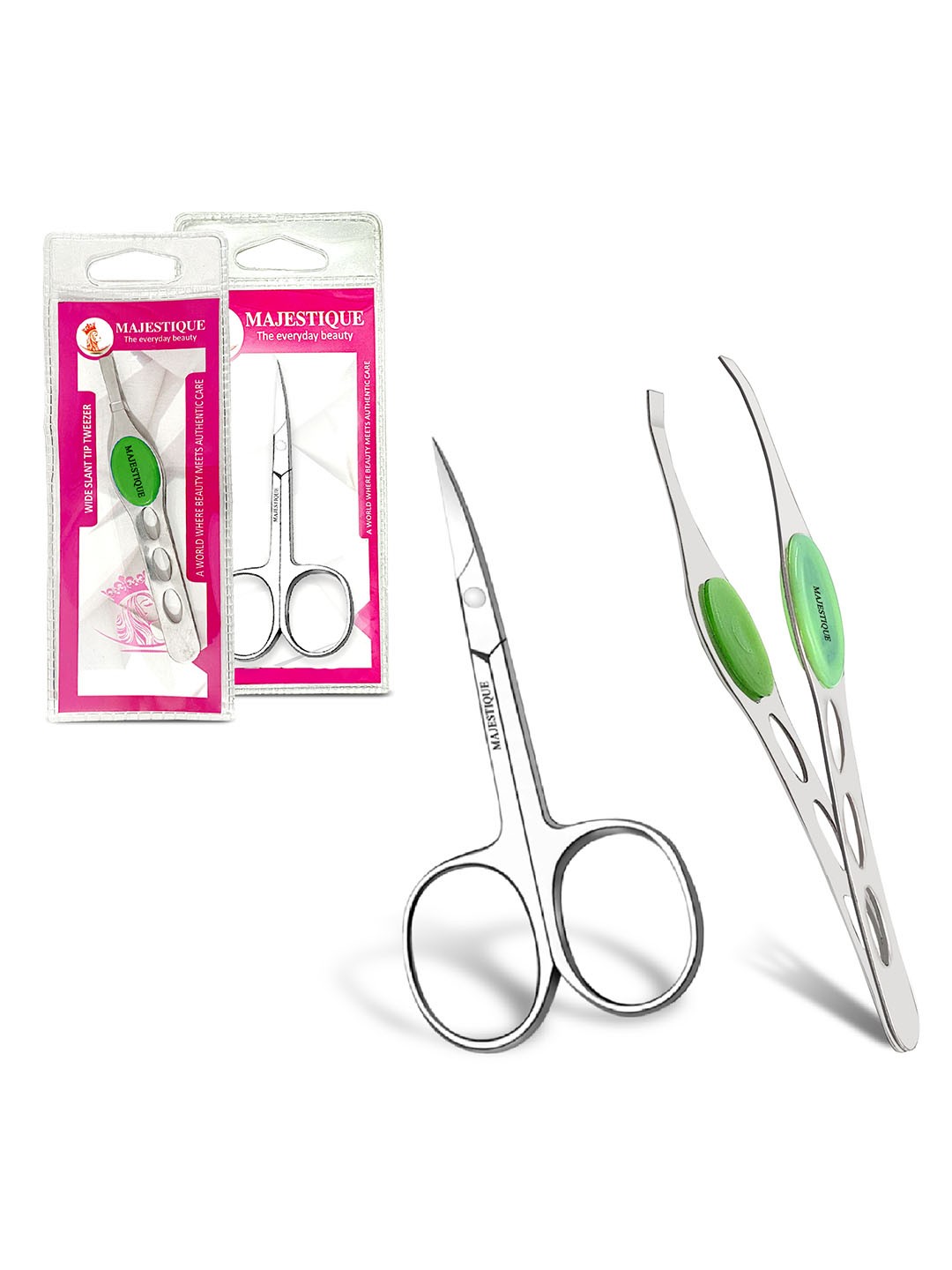

MAJESTIQUE Set Of 2 Eyebrow Pluker with Nail Scissors, Multi