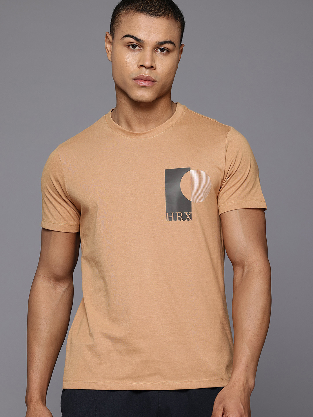 

HRX by Hrithik Roshan Placement Print Yoga T-shirt, Khaki