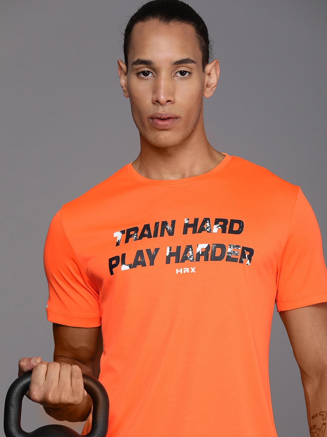 

HRX by Hrithik Roshan Typography Printed Rapid-Dry Antimicrobial Training T-shirt, Orange
