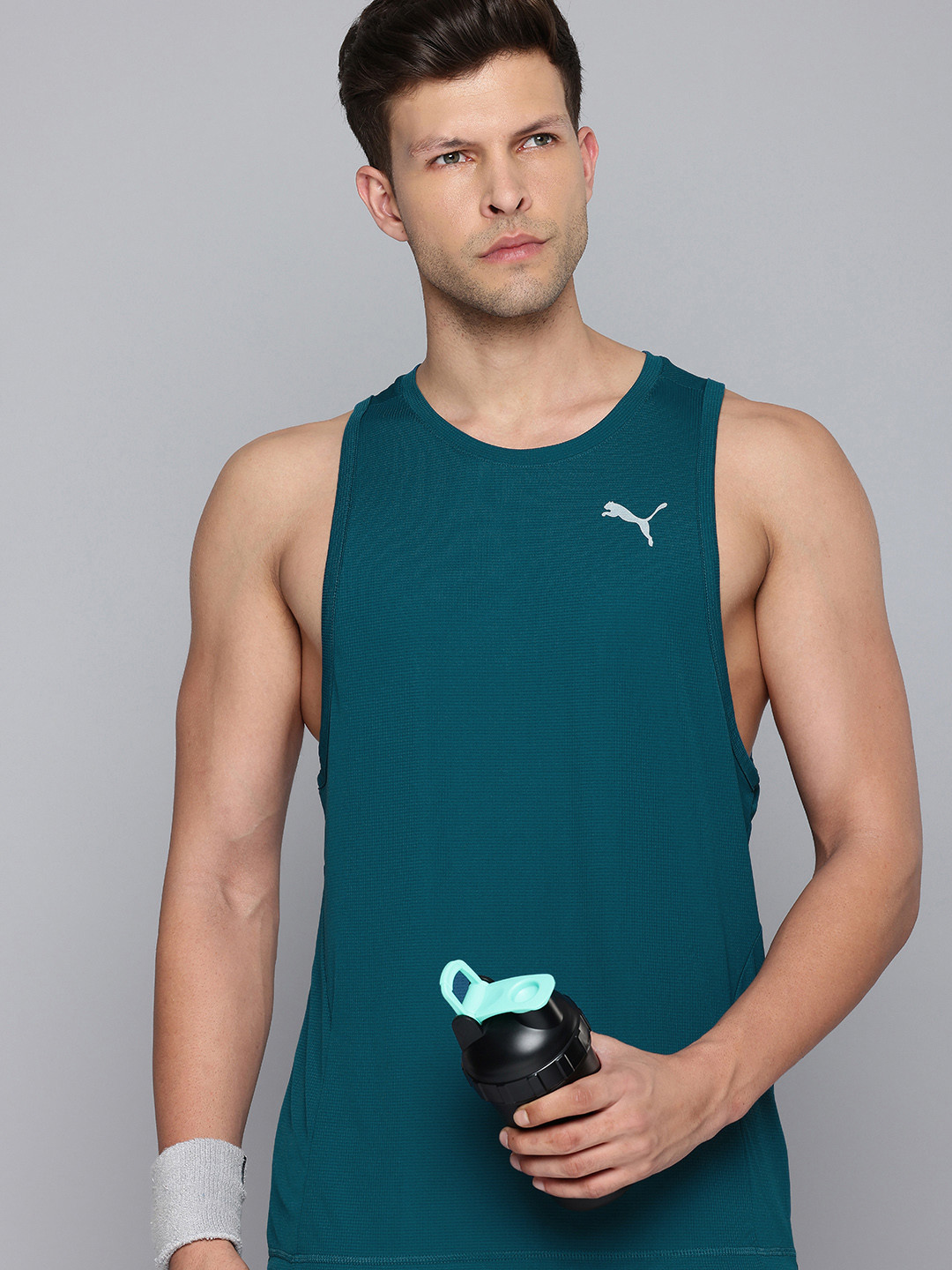 

Puma dryCELL Checked Sleeveless Running Sports T-shirt, Blue