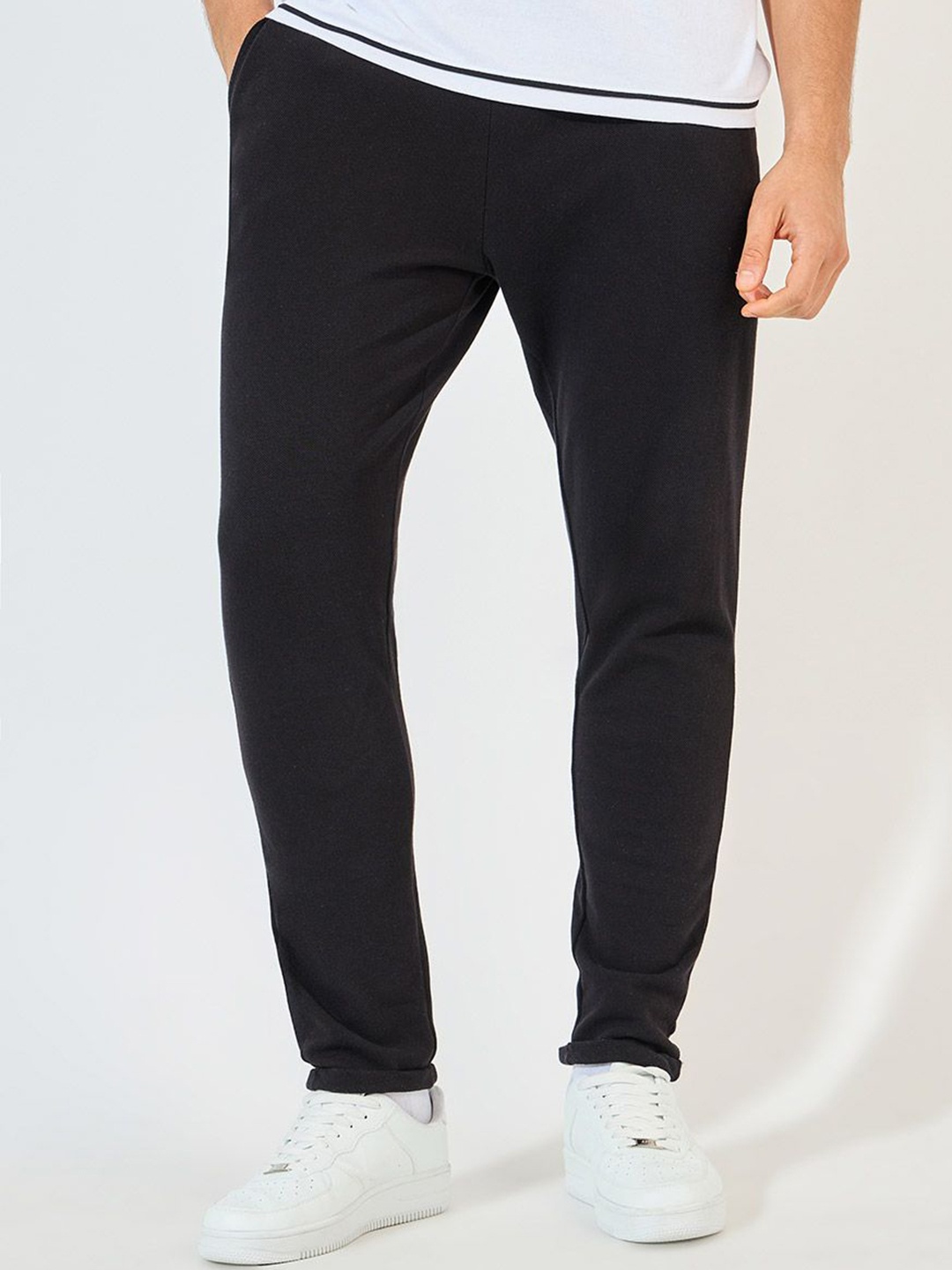 

Men Slim Fit Pique Knit Pants with Roll Up Hem, Black