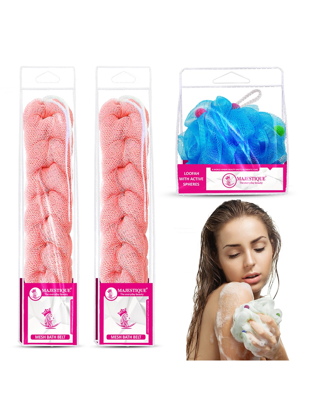 

MAJESTIQUE Mesh Bath Belt Shower Sponge & Loofah, Multi