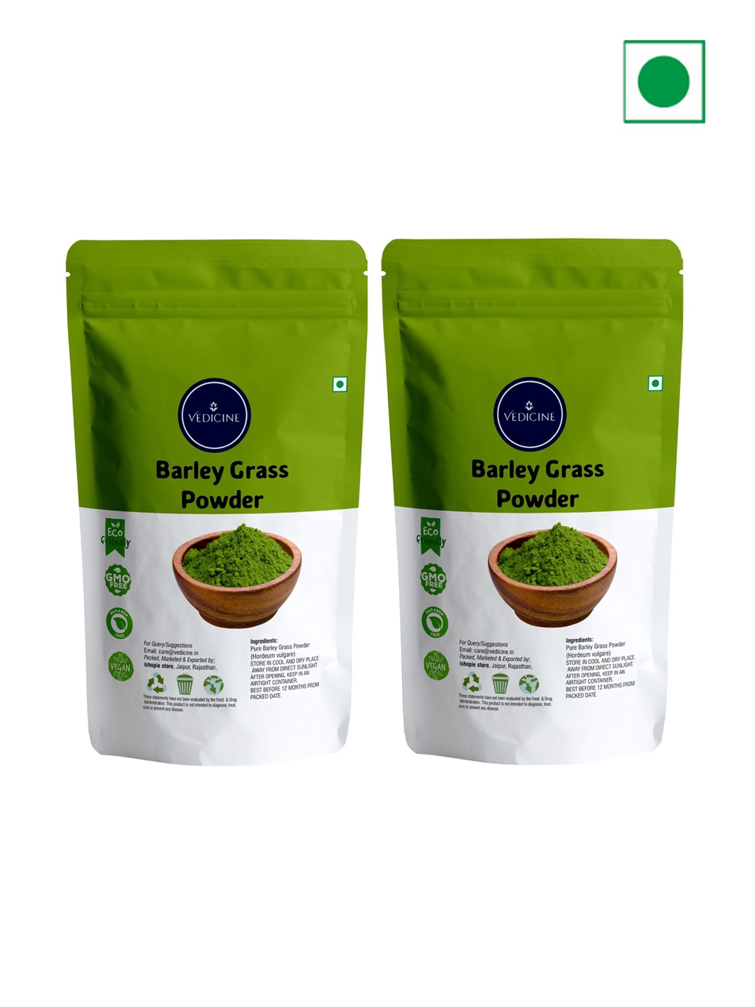 

VEDICINE Set Of 2 Barley Grass Powder - 100 g Each, Green