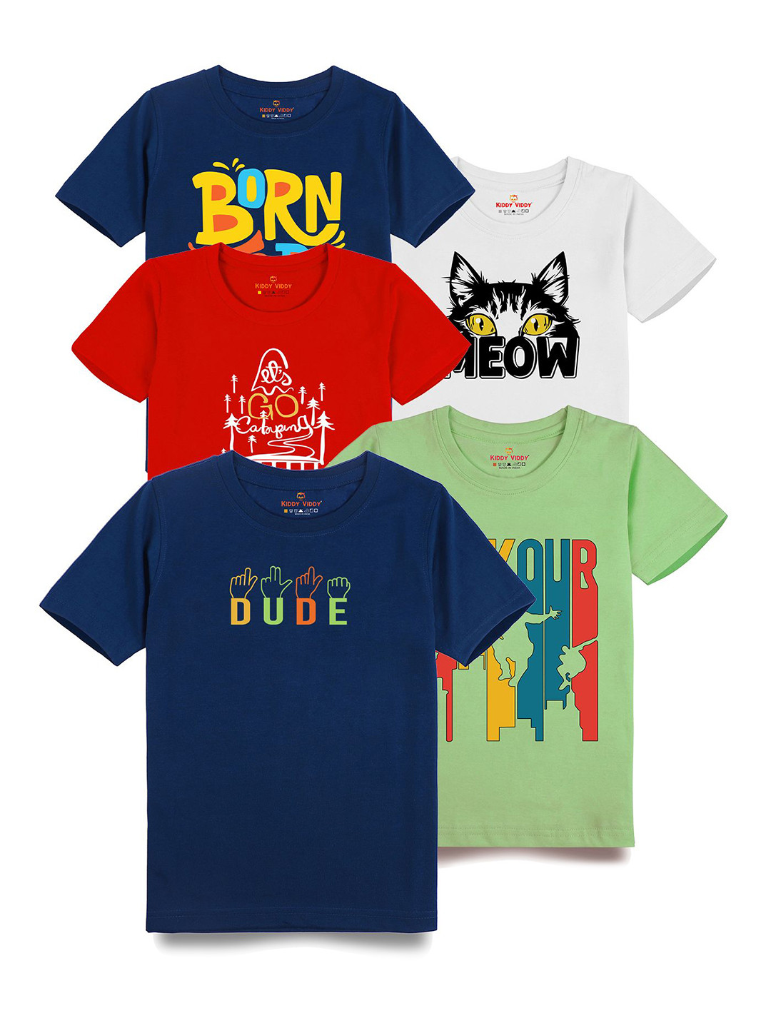 

AUSK Boys Pack Of 5 Graphic Printed Round Neck Cotton T-Shirts, Blue