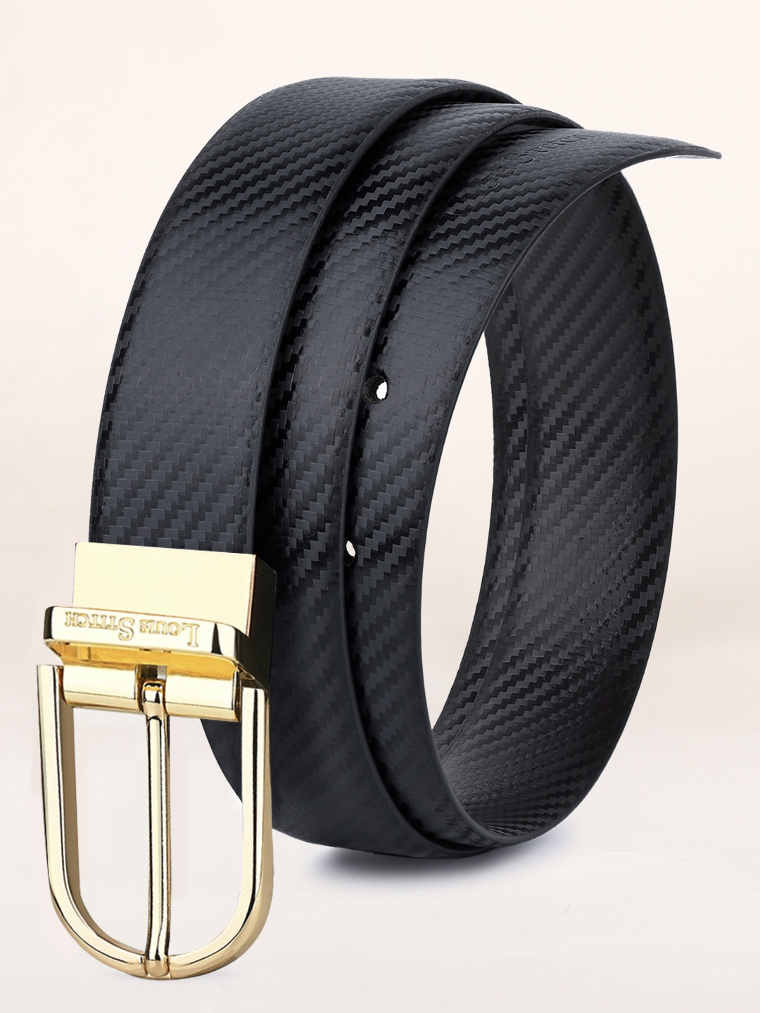 

LOUIS STITCH Men Textured Leather Reversible Formal Belt, Black