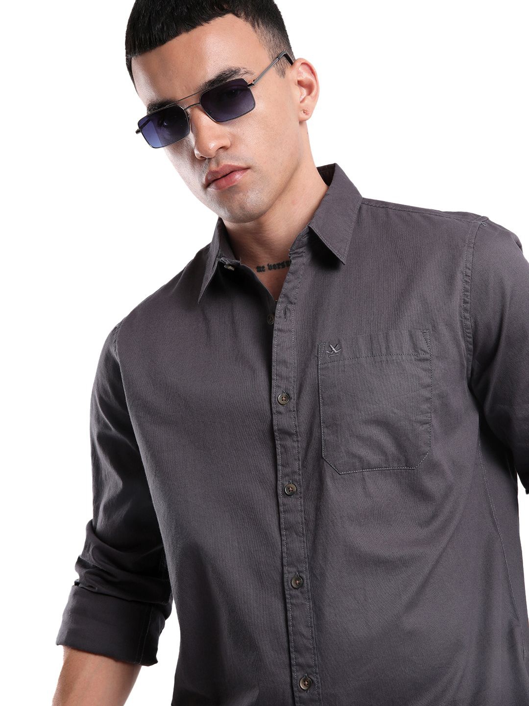 

WROGN Men Custom Opaque Casual Shirt, Grey