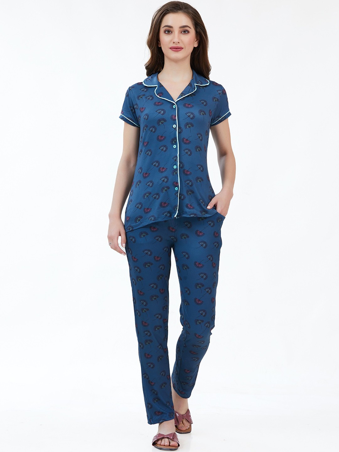

KOVIRA Women Graphic Printed Night suit, Navy blue