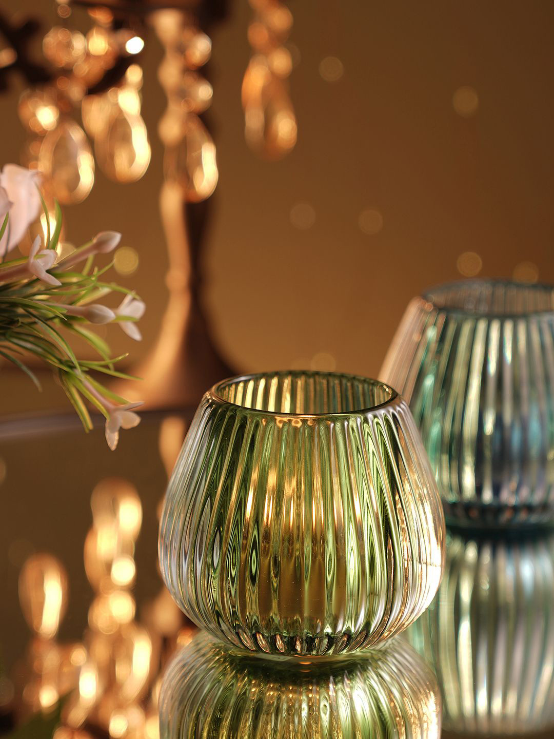 

Pure Home and Living Green Glass Candle Holder