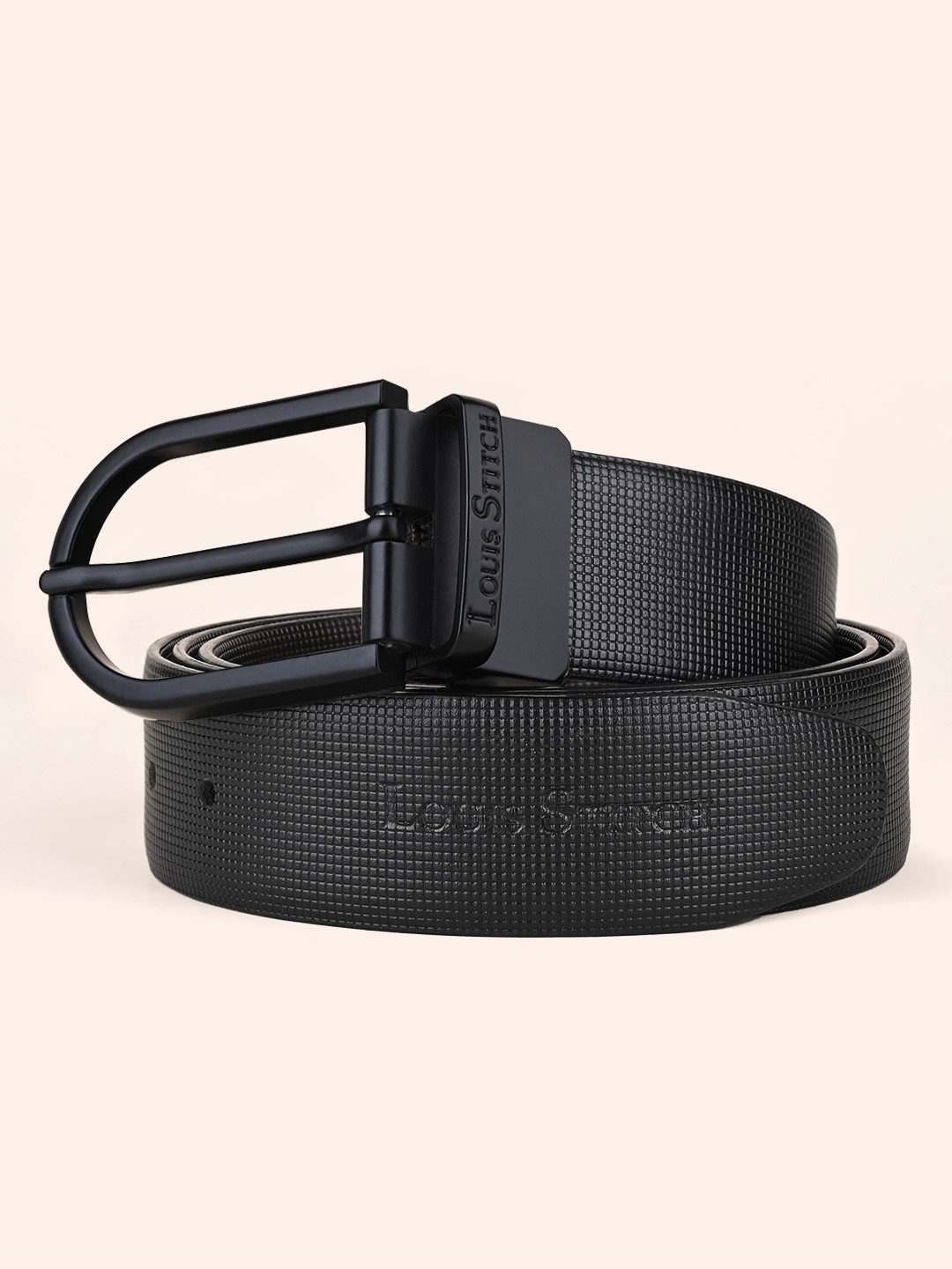 

LOUIS STITCH Men Textured Leather Reversible Formal Belt, Black