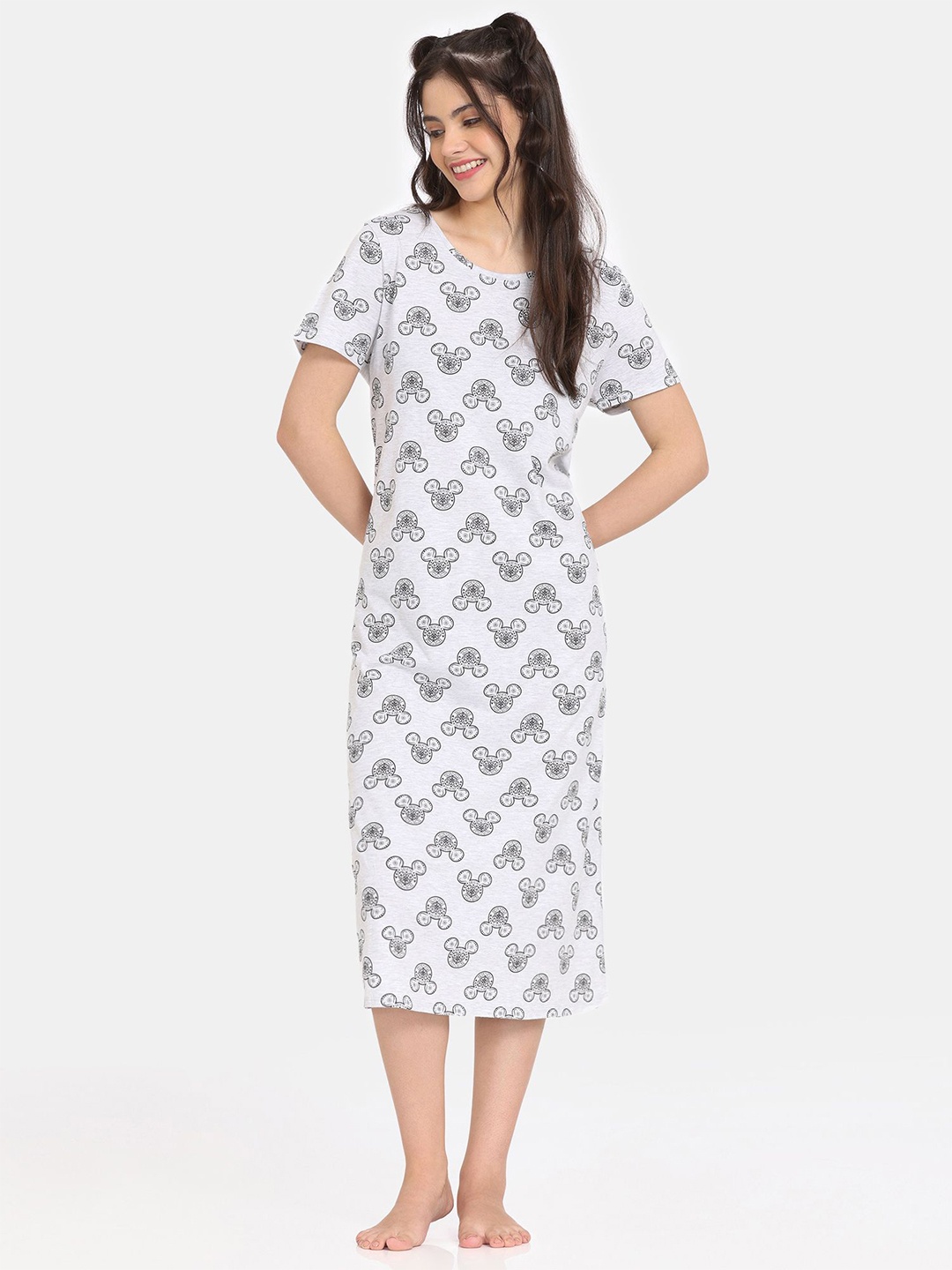 

Rosaline by Zivame Printed Nightdress, Grey