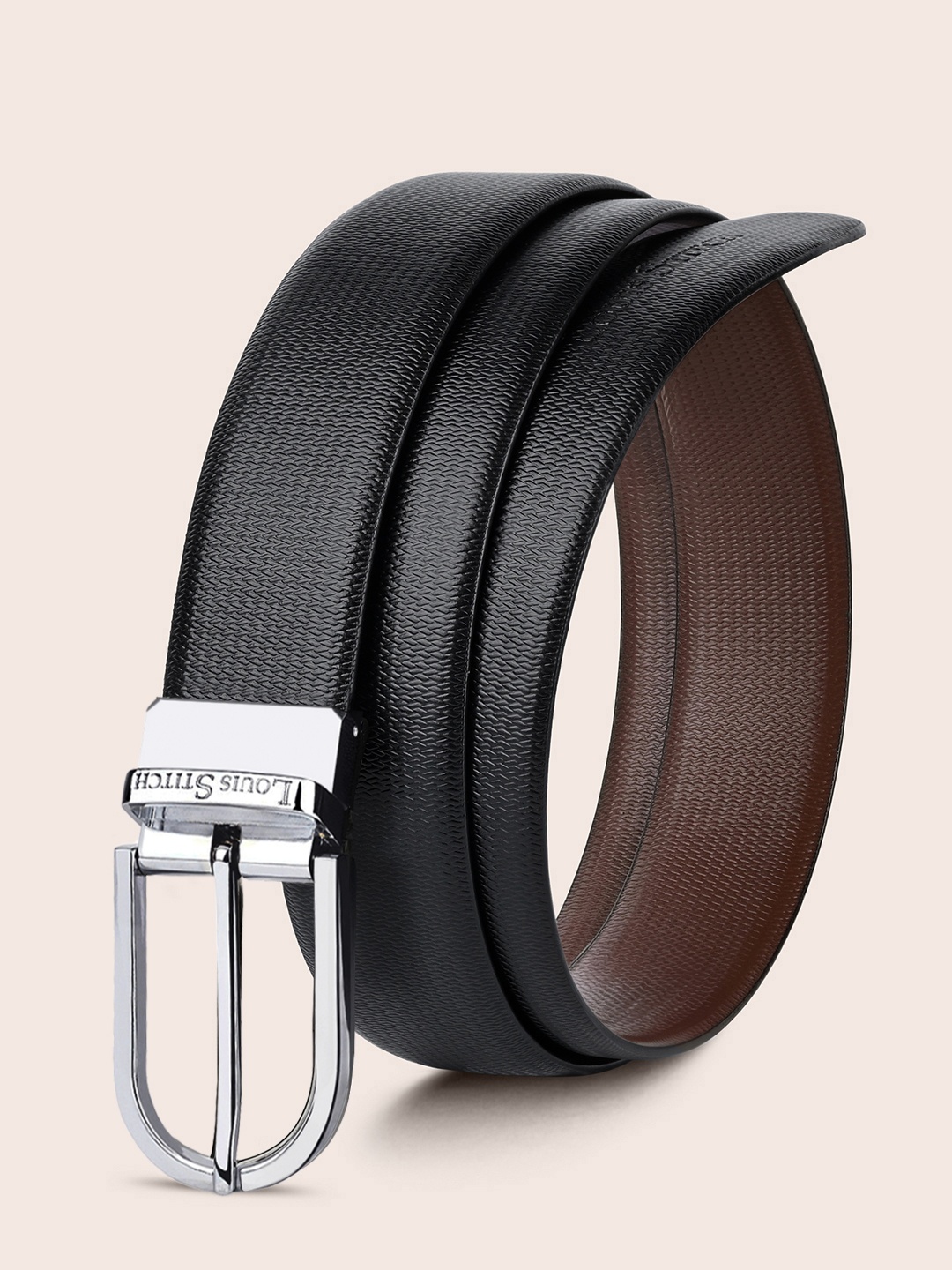 

LOUIS STITCH Men Black Textured Leather Formal Belt