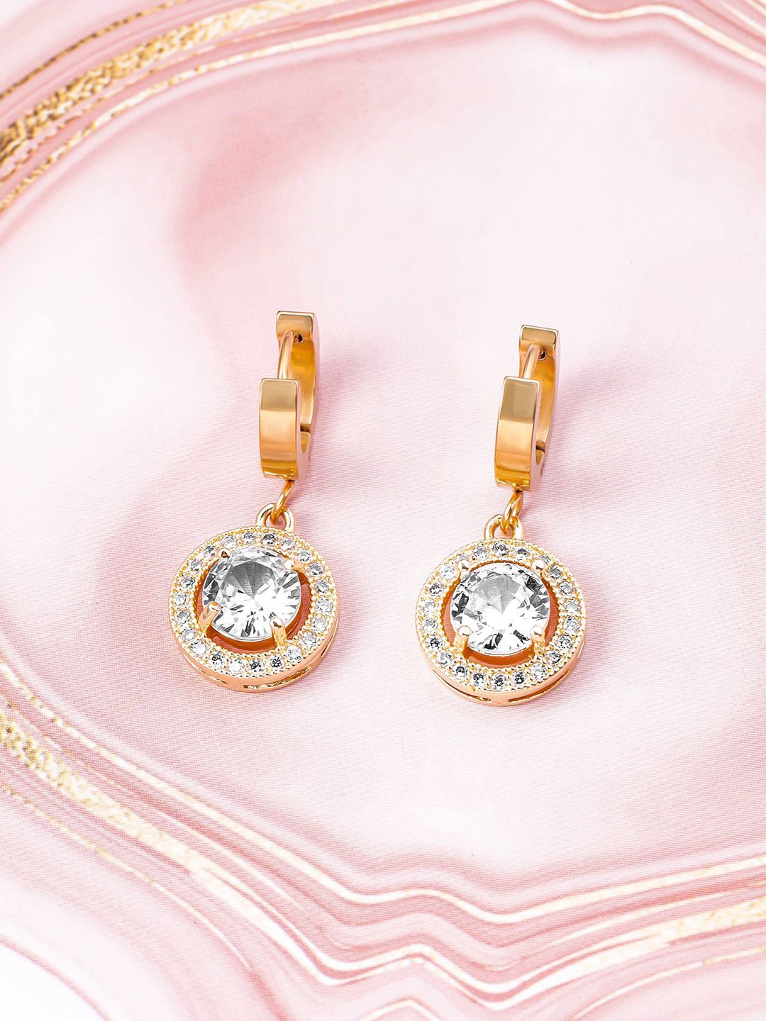 

Rubans 18K Gold Plated Stainless Steel Tarnish free Waterproof CZ Demi-Fine Drop Earrings