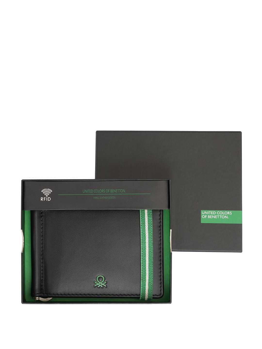

United Colors of Benetton Men Solid Leather Money Clip, Black