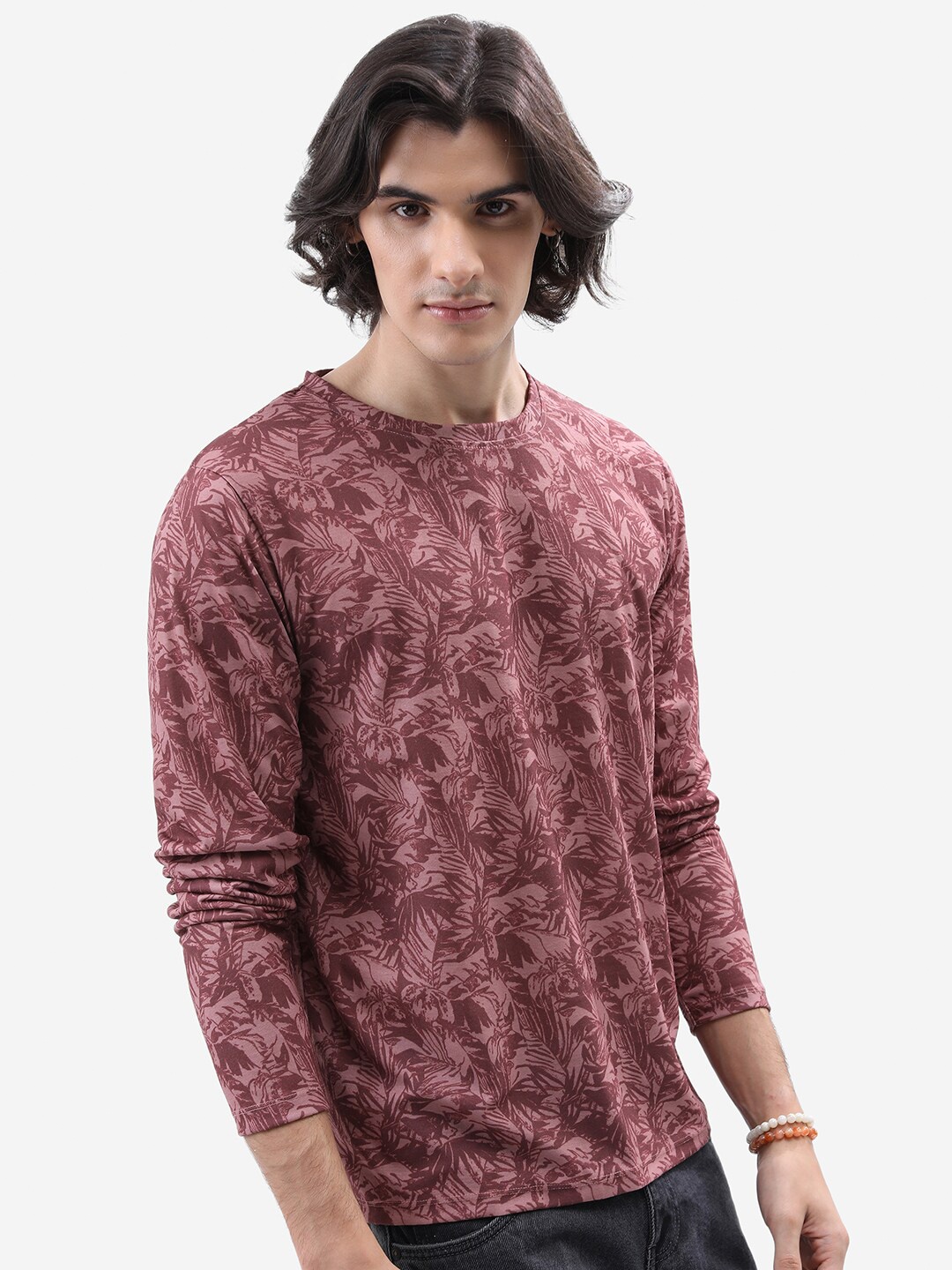 

HIGHLANDER Peach-Coloured Floral Printed T-shirt