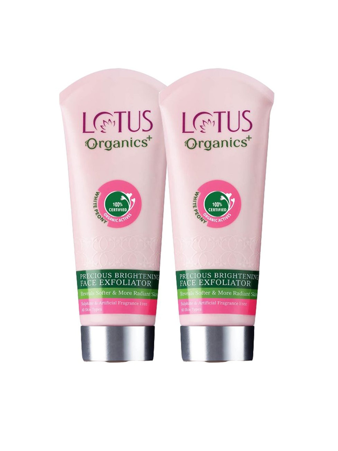 

Lotus Organics+ Set Of 2 Precious Brightening Face Exfoliator With White Peony - 50g Each, Pink