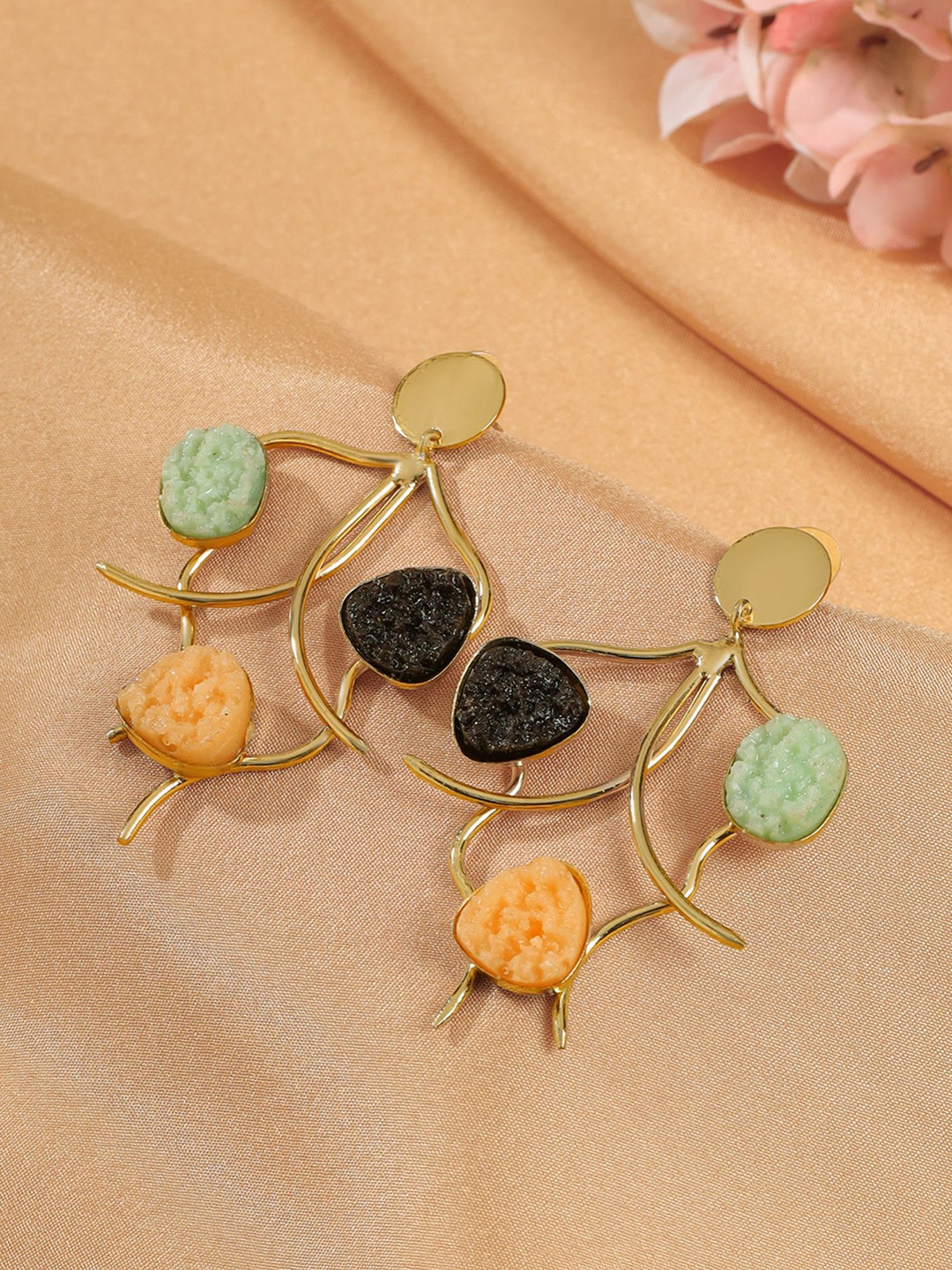 

Yellow Chimes Gold-Plated Stone Studded Drop Earrings