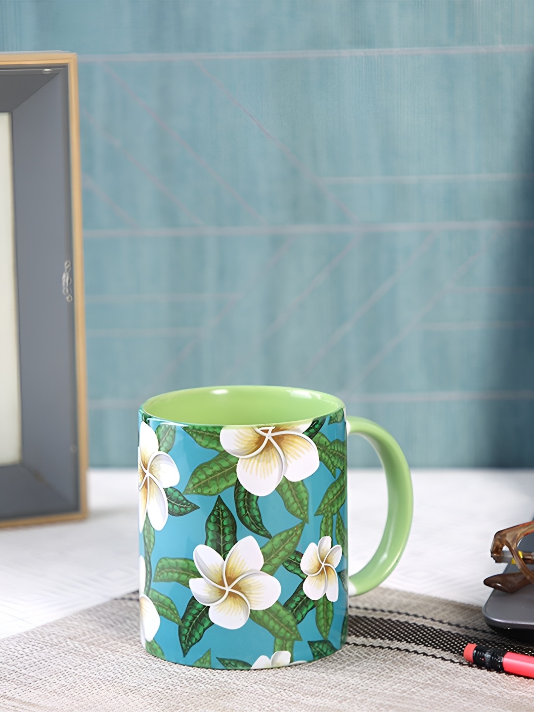 

PENTADECO Blue & Green Floral Printed Ceramic Glossy Mug