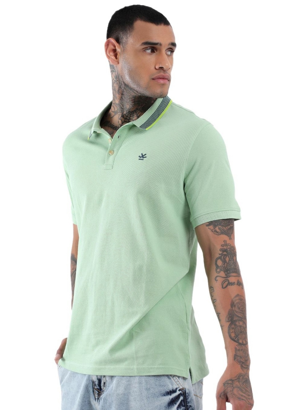 

WROGN Men Solid Polo Collar Cotton Slim Fit T-Shirt, Green