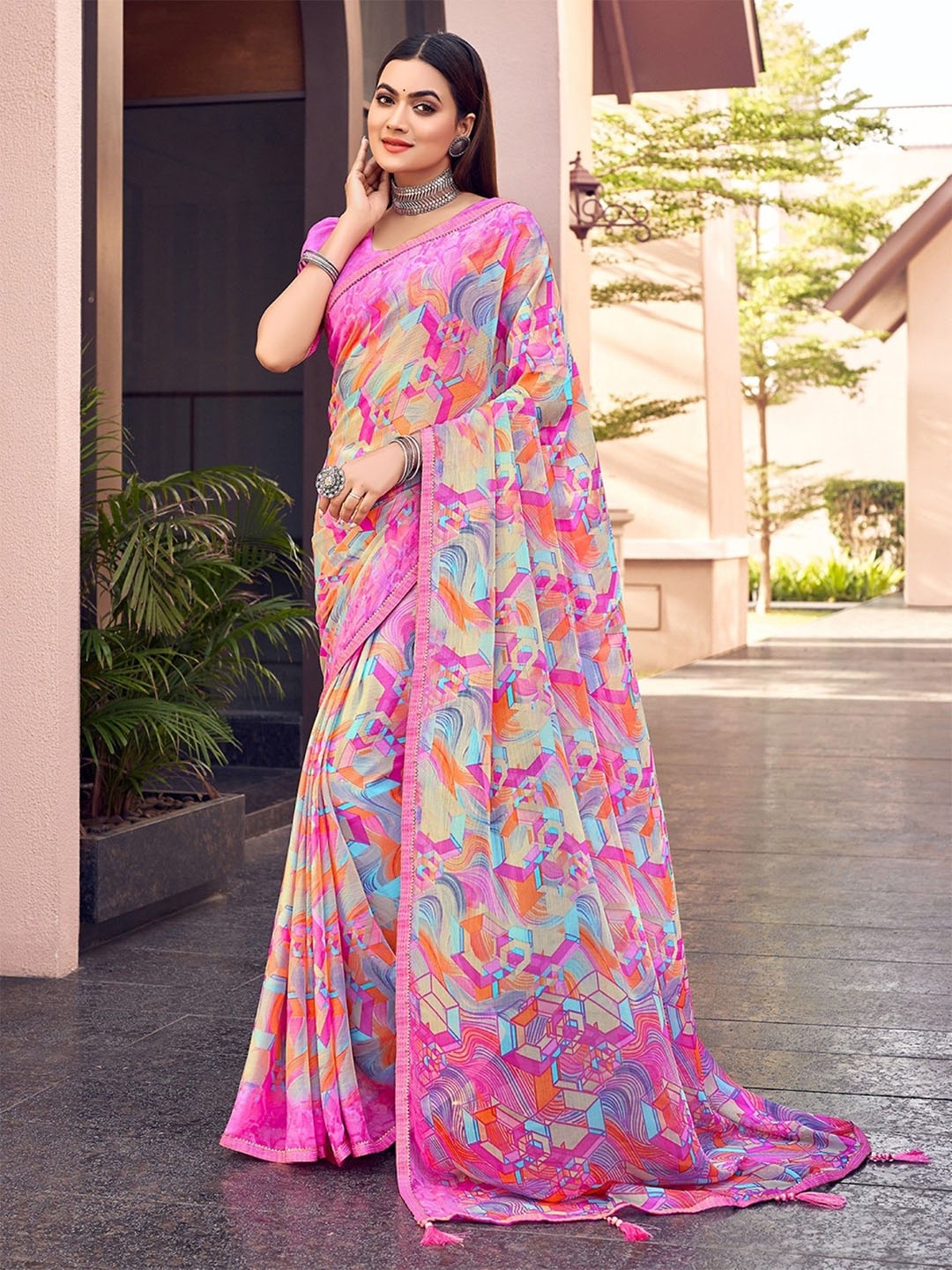 

Panzora Gotta Patti Poly Chiffon Saree, Pink