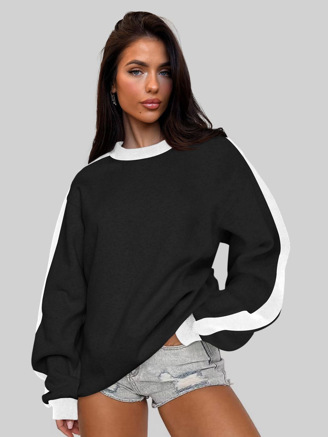 

HERE&NOW Women Printed Sweatshirt, Black