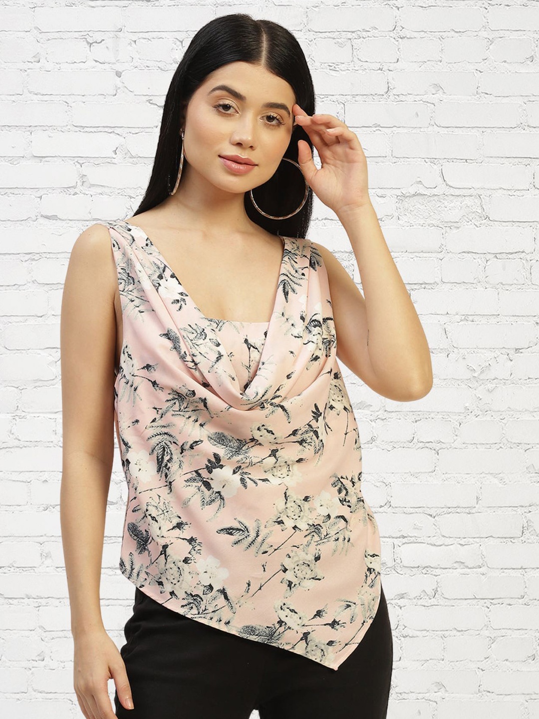 

Rue Collection Floral Print Cowl Neck Top, Pink