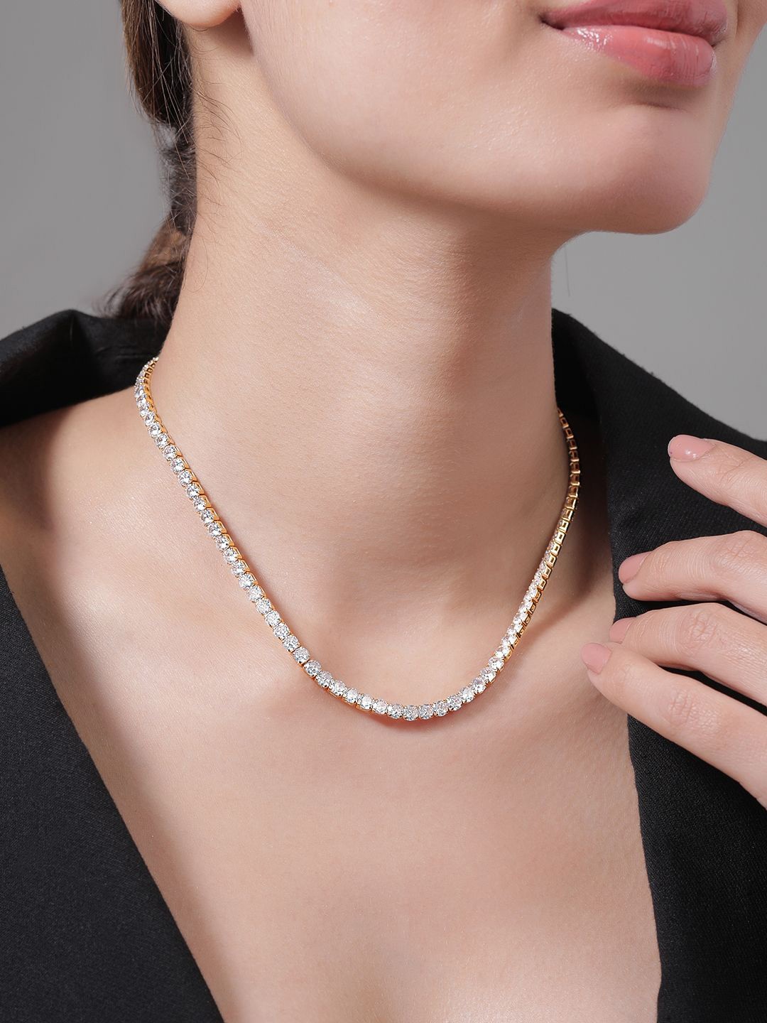 

Rubans 18K Gold Plated Cubic Zirconia Studded Tennis Necklace