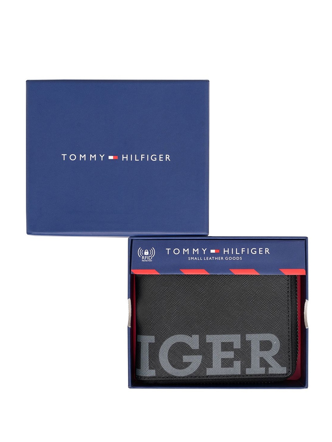 

Tommy Hilfiger Men Typography Printed Leather Zip Around Wallet, Black