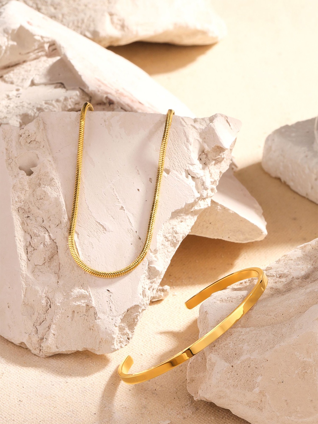 

Yellow Chimes Men Set of 2 Gold Plated Stainless Steel Cuff Bracelet
