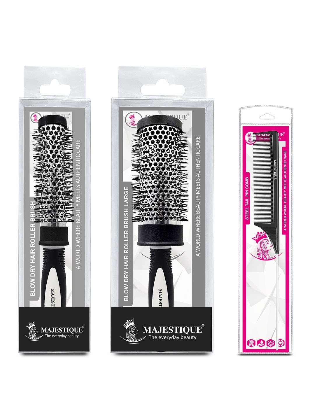 

MAJESTIQUE Set Of 4 Ceramic Ion Round Brush Set, Black