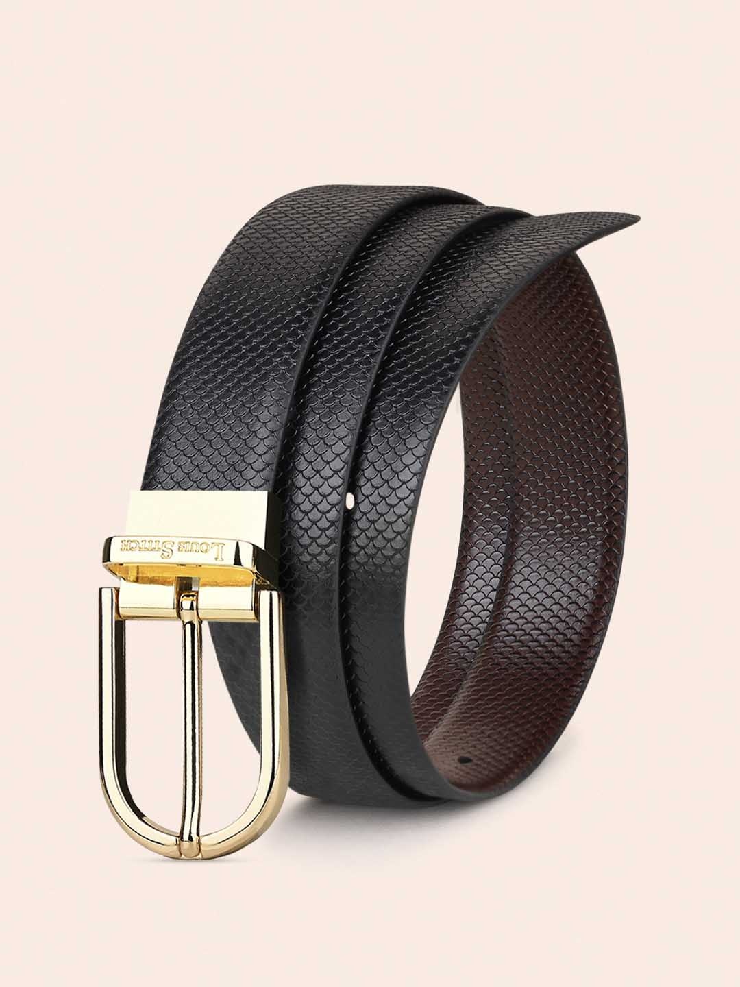 

LOUIS STITCH Men Black & Brown Textured Leather Reversible Formal Belt
