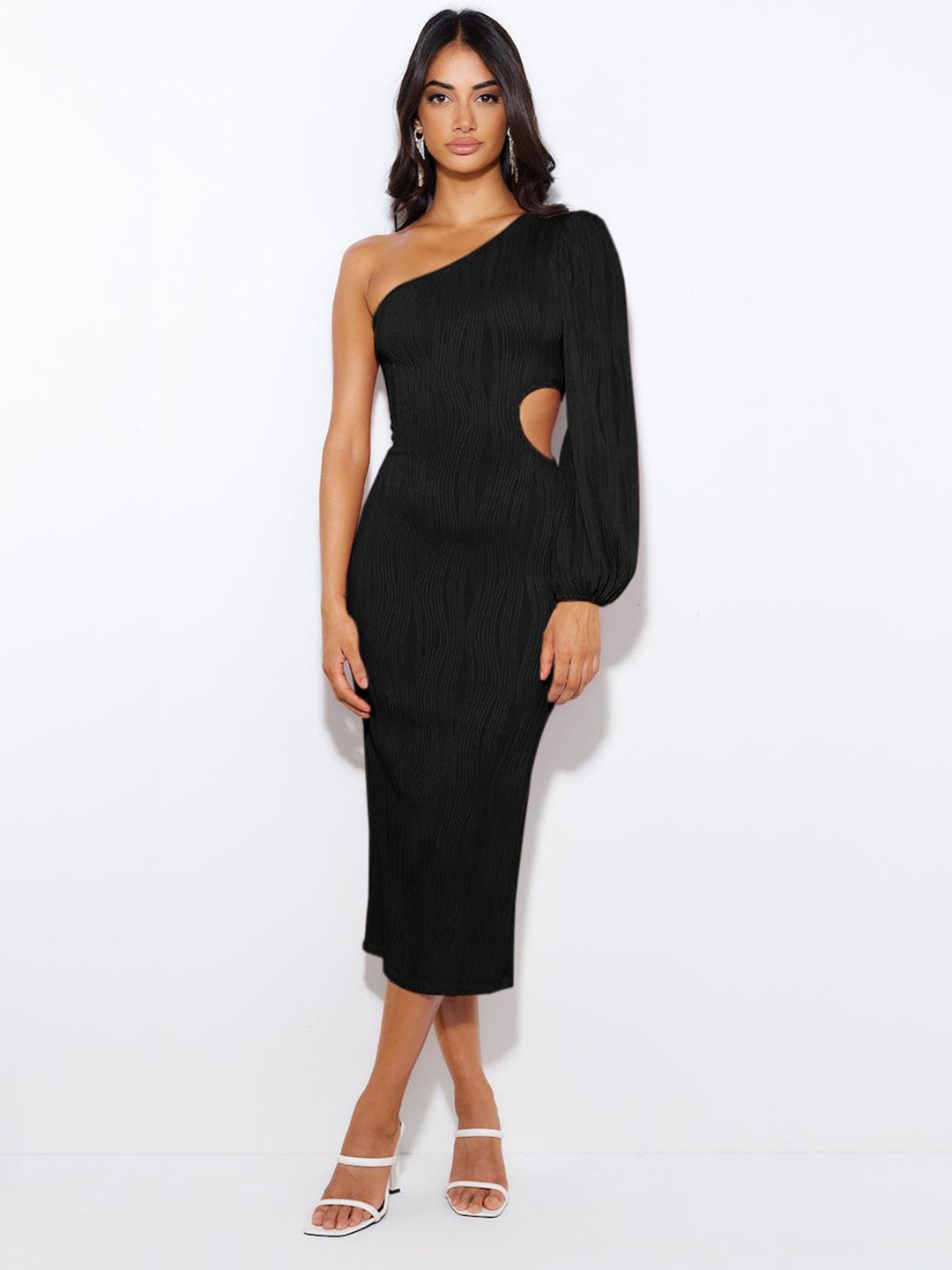 

HERE&NOW Off-Shoulder Sheath Midi Dress, Black