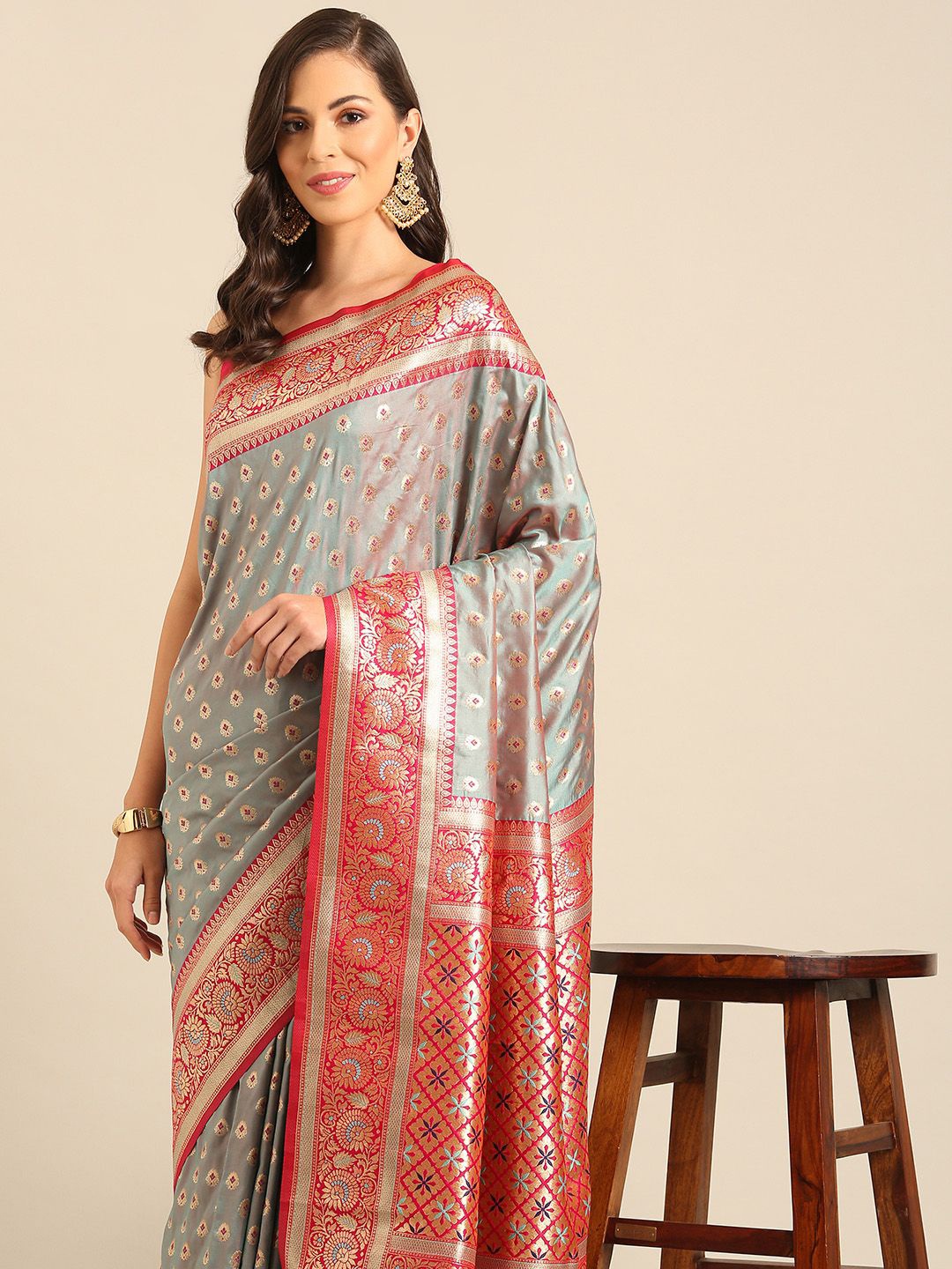

Ishin Woven Design Zari Saree, Sea green