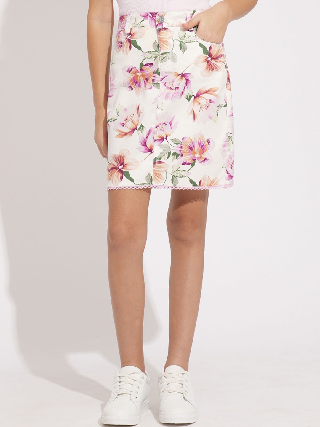 

Vero Moda Girls Floral Printed Pure Cotton Straight Above Knee Skirt, White