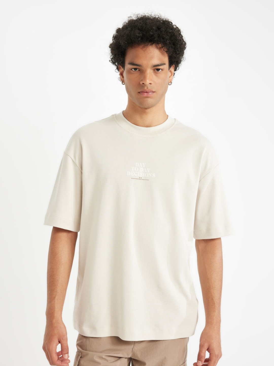 

DeFacto Men Typography Raw Edge T-shirt, Na