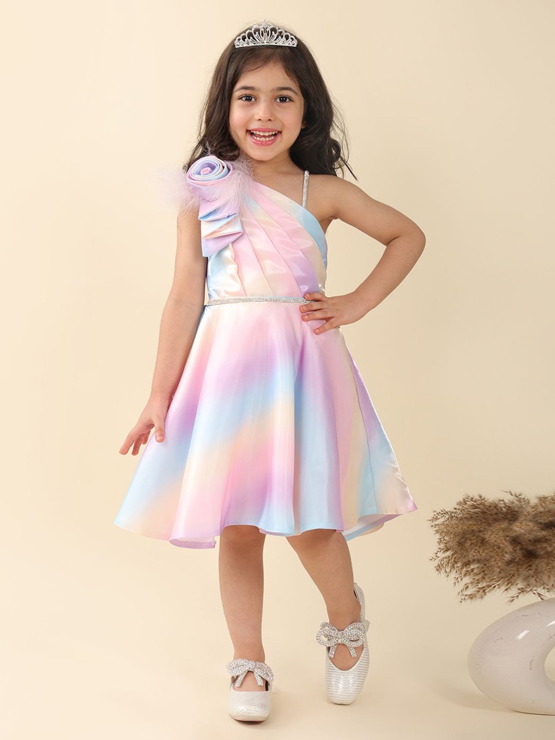 

A.T.U.N. Tie and Dye Print Off-Shoulder Crepe Fit & Flare Dress, Multi