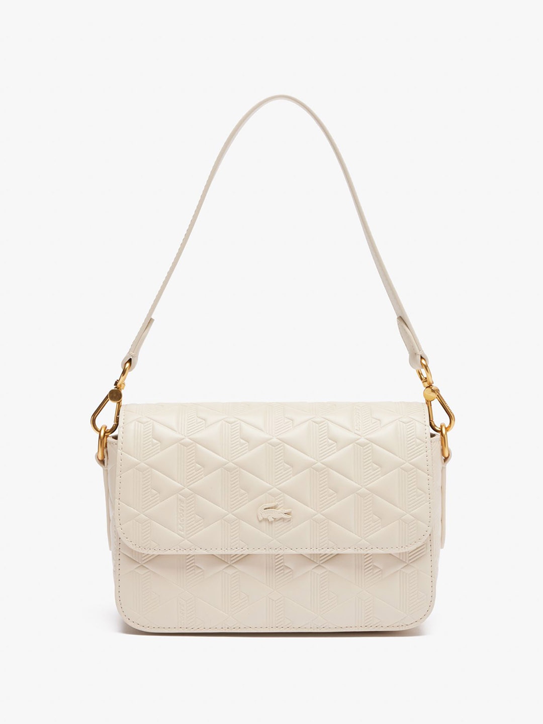 

Lacoste Textured Leather Structured Sling Bag with Quilted, White