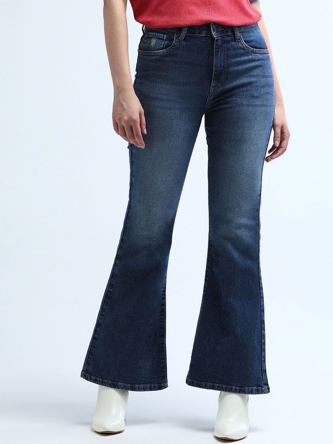 

U.S. Polo Assn. Women Flared High-Rise Light Fade Stretchable Jeans, Blue