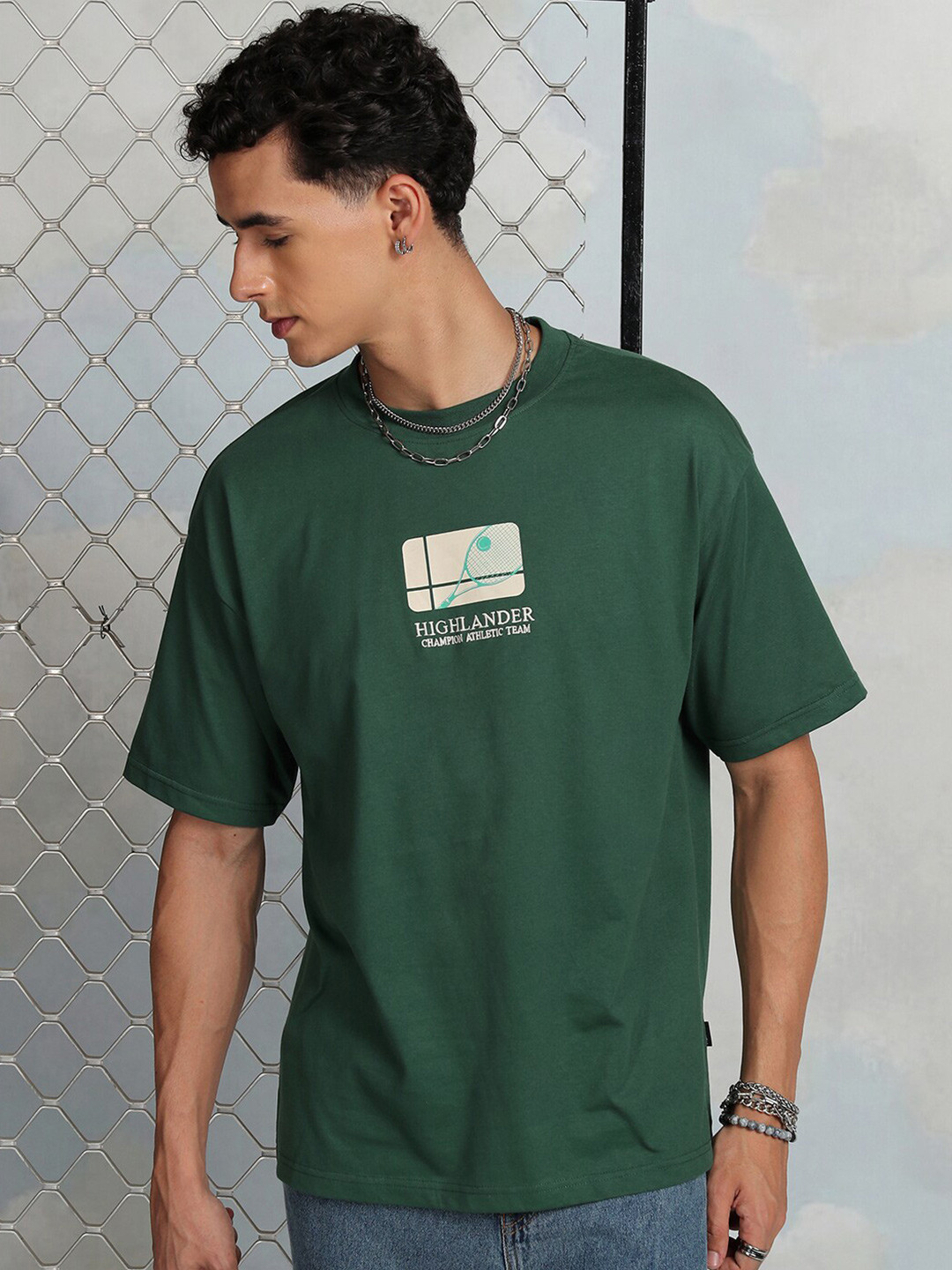 

HIGHLANDER Relaxed Fit Typography Printed T-shirt, Green