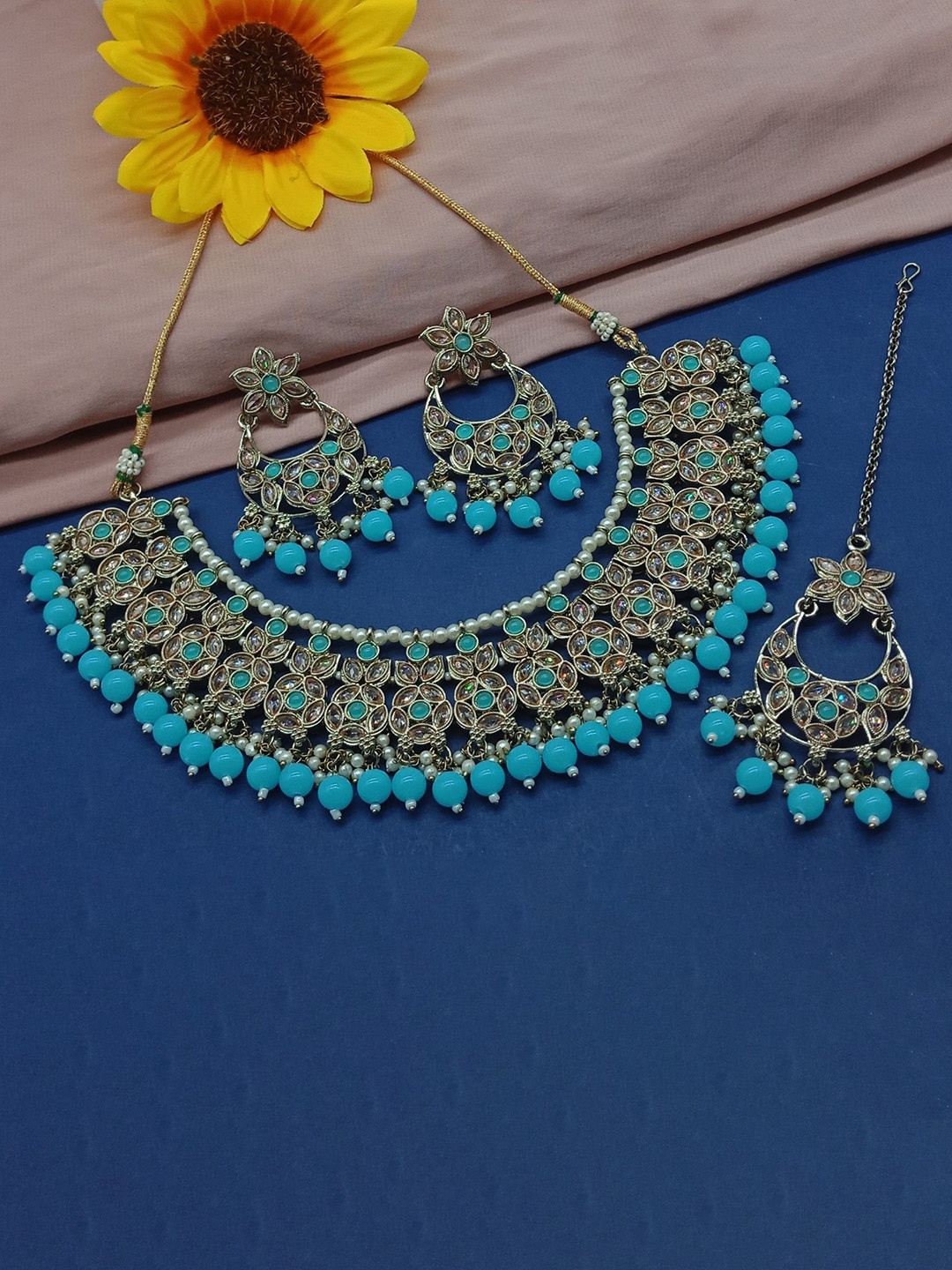 

AASHISH IMITATION Gold-Plated American Diamond Studded Jewellery Set