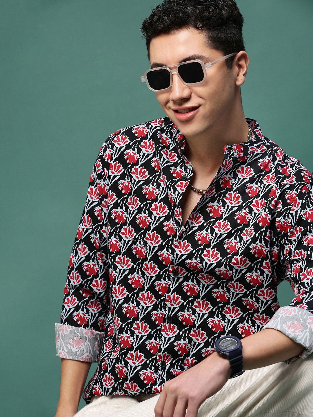 

SHOWOFF Men Standard Slim Fit Floral Opaque Printed Casual Shirt, Black