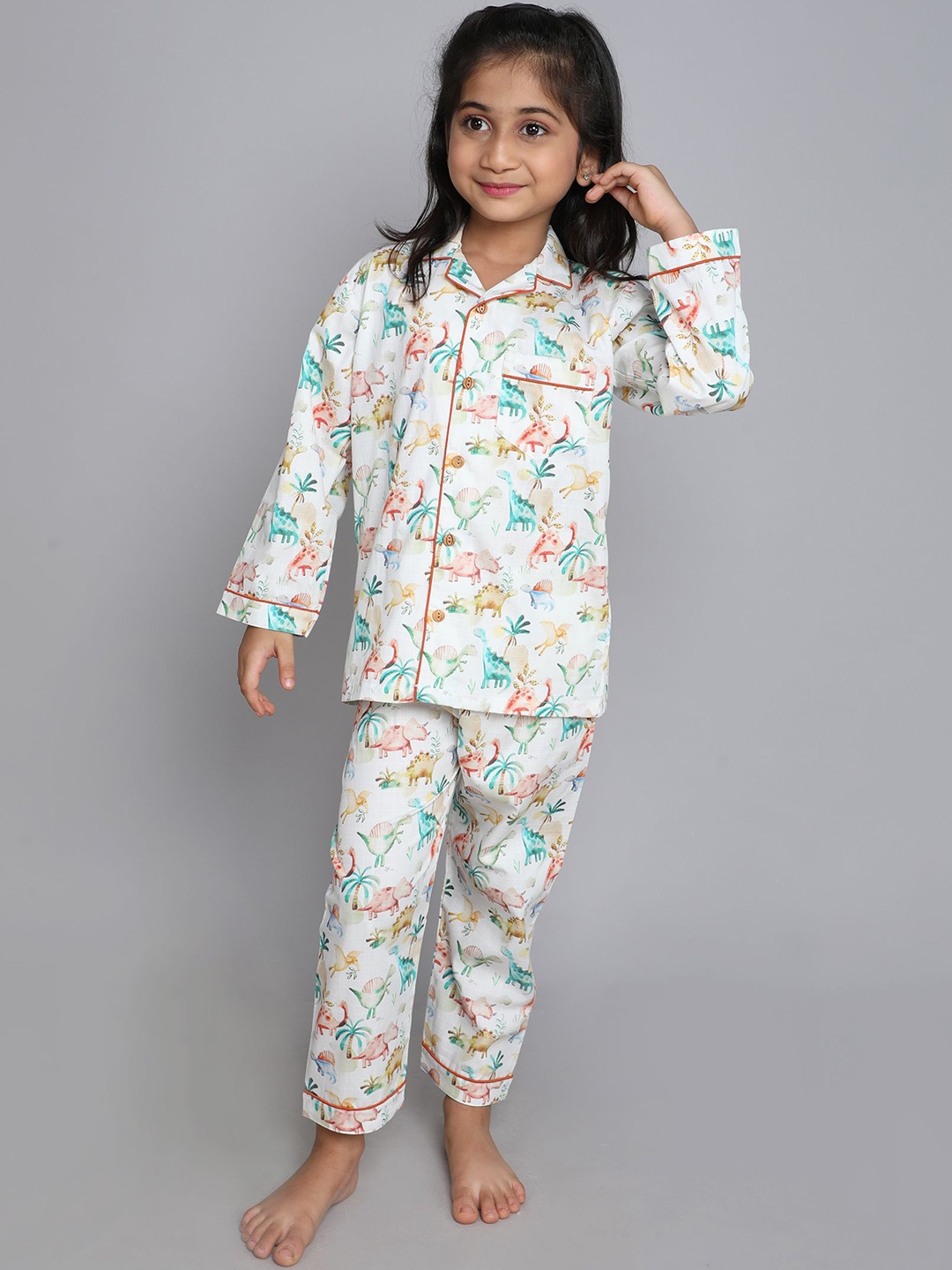 

Little Clothings Unisex Kids Printed Night suit, Cream